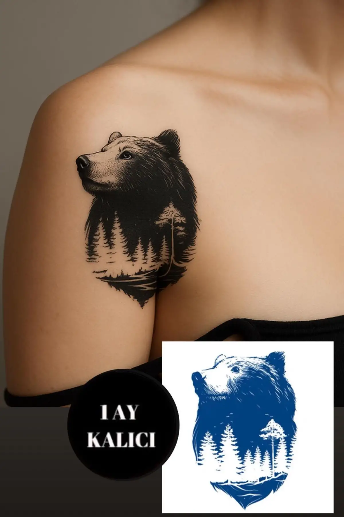 Ayı Figürlü 12 Saat Sonra Kararan Geçici Mini Dövme Tattoo