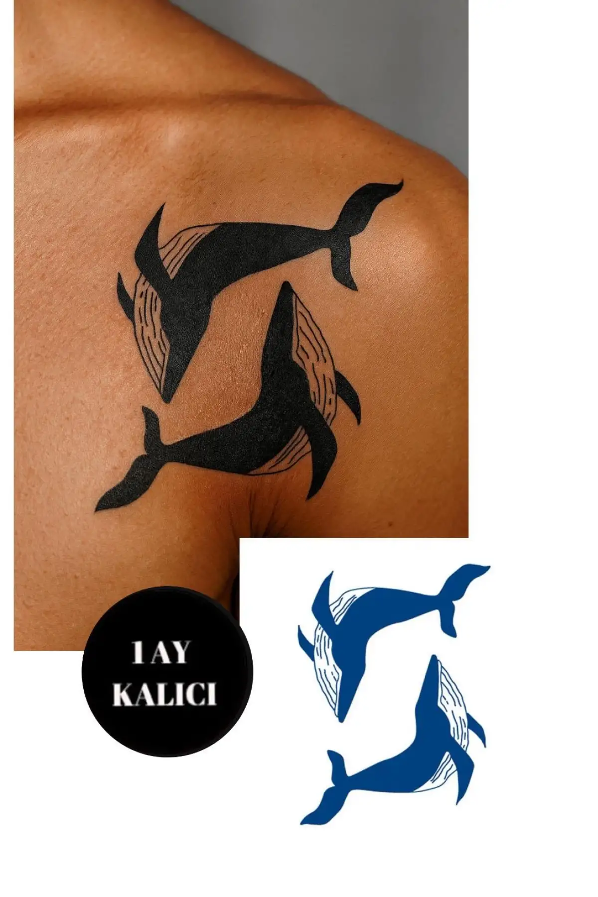 Balina Figürlü 12 Saat Sonra Kararan Geçici Mini Dövme Tattoo