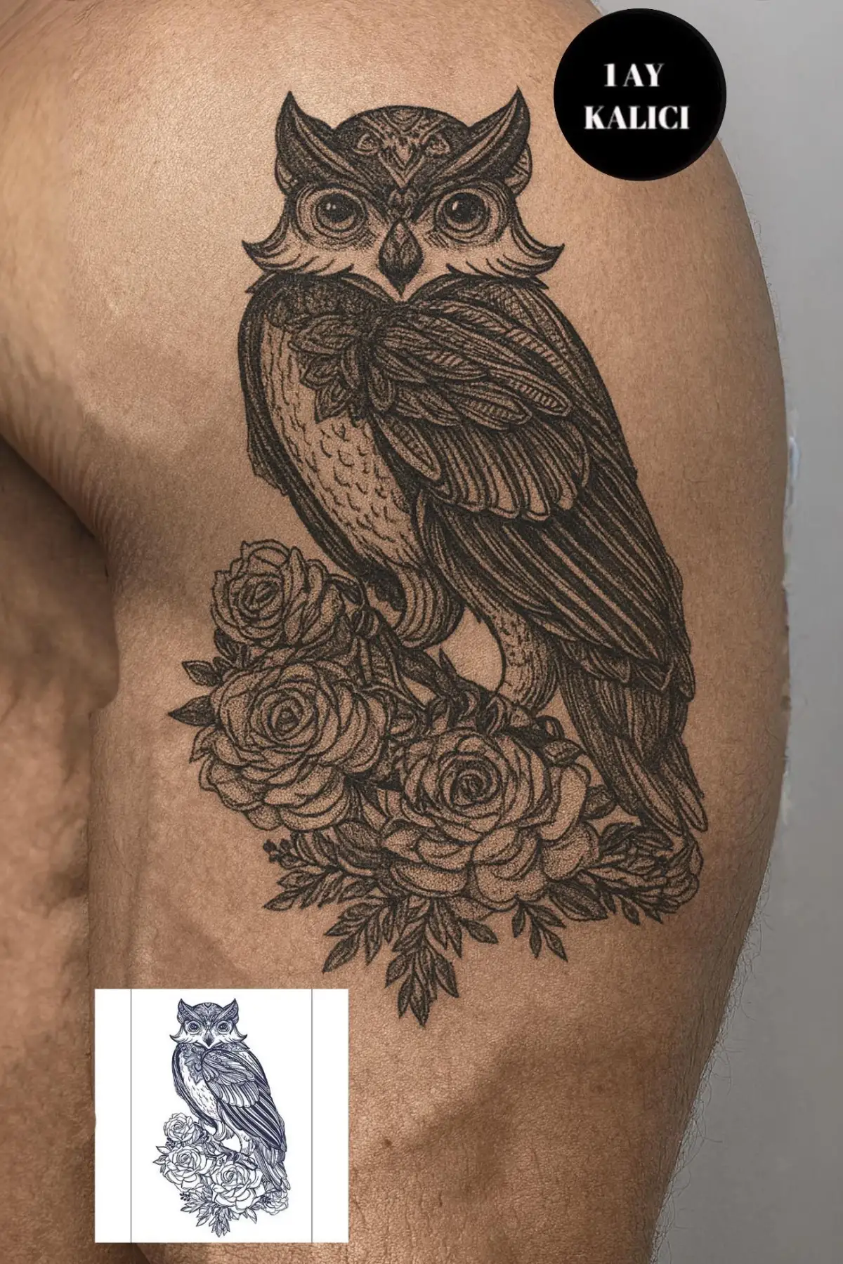 Baykuş Figürlü 12 Saat Sonra Kararan Geçici Mini Dövme Tattoo