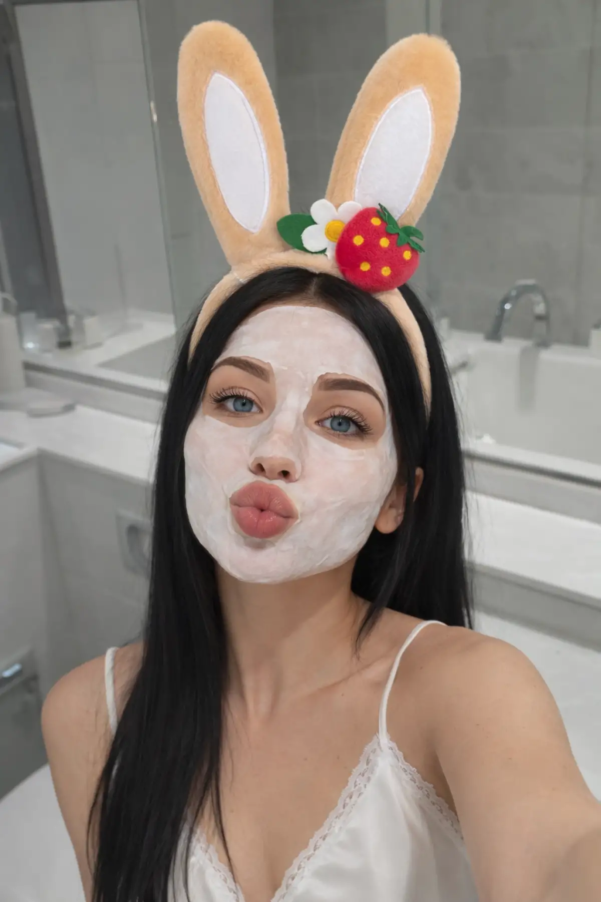 Bej Renk Kulak Figürlü Çilek Detaylı Peluş Taç