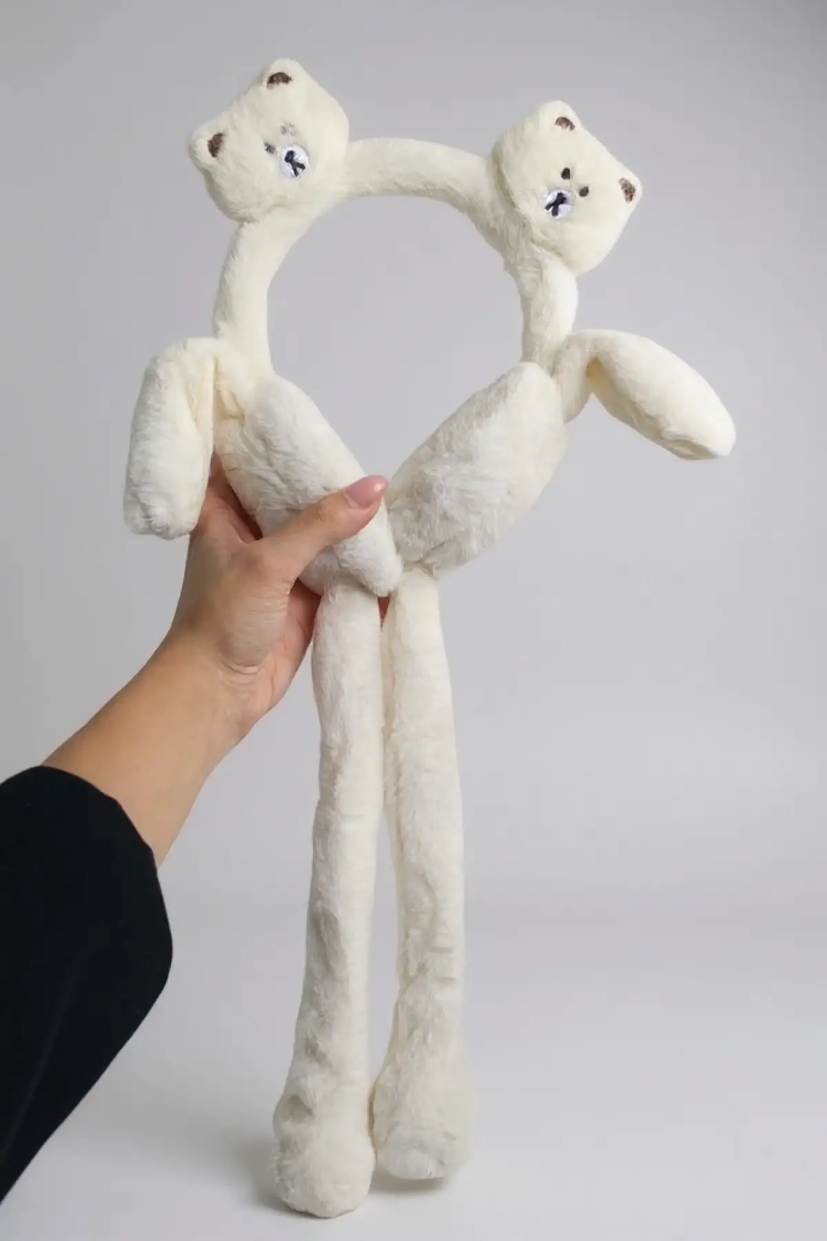 Beyaz Renk Ayıcık Figürlü Kulakları Oynayabilen Peluş Kulaklık