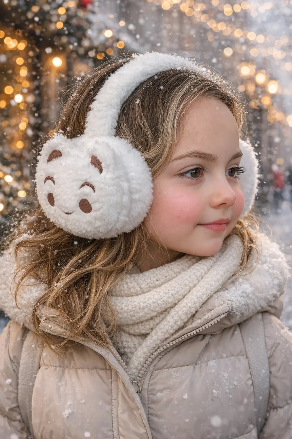 Beyaz Renk Ayıcık Figürlü Peluş Kulaklık