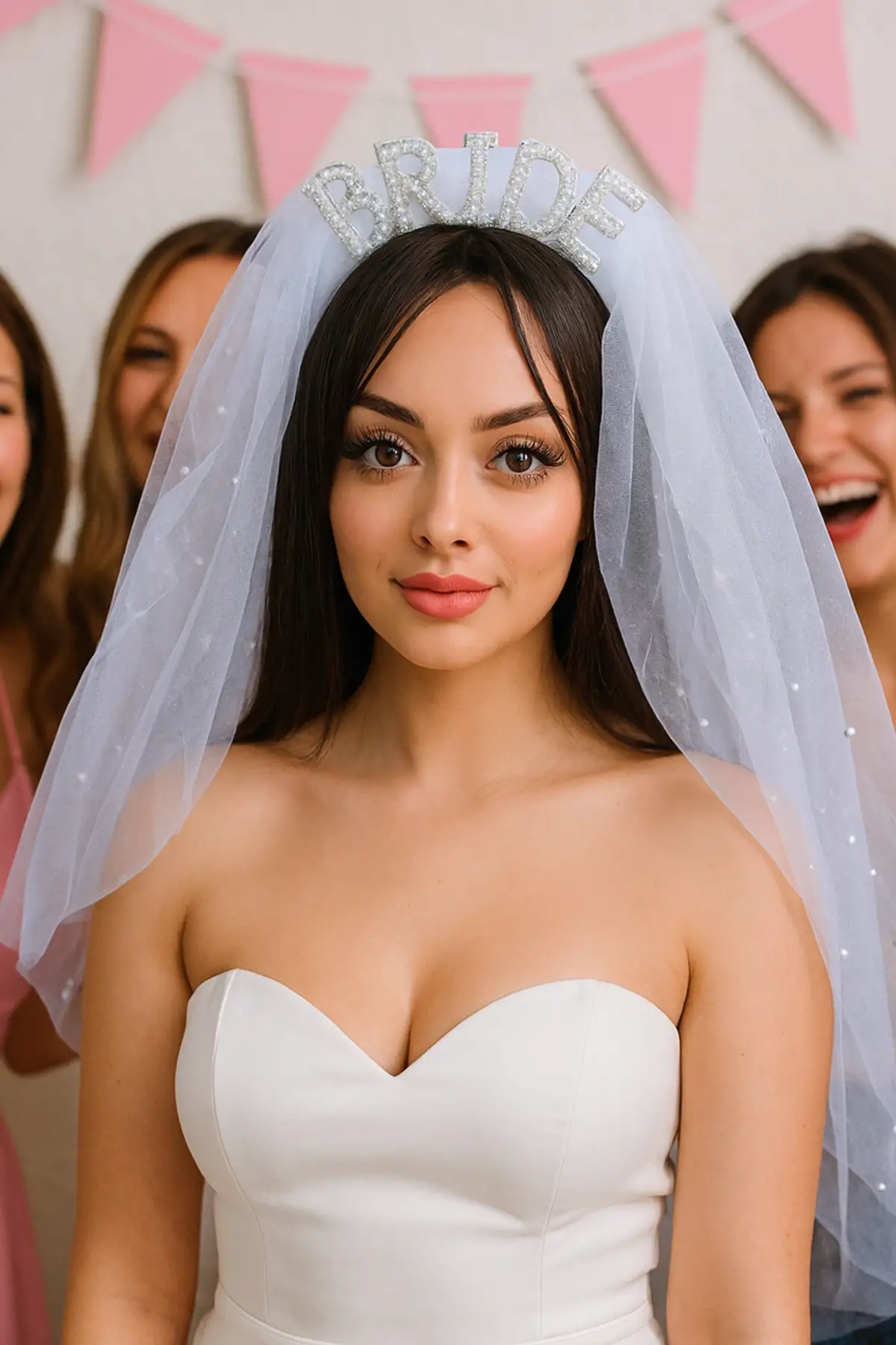 Beyaz Renk Bride Yazılı Duvak Detaylı Gelin Taç