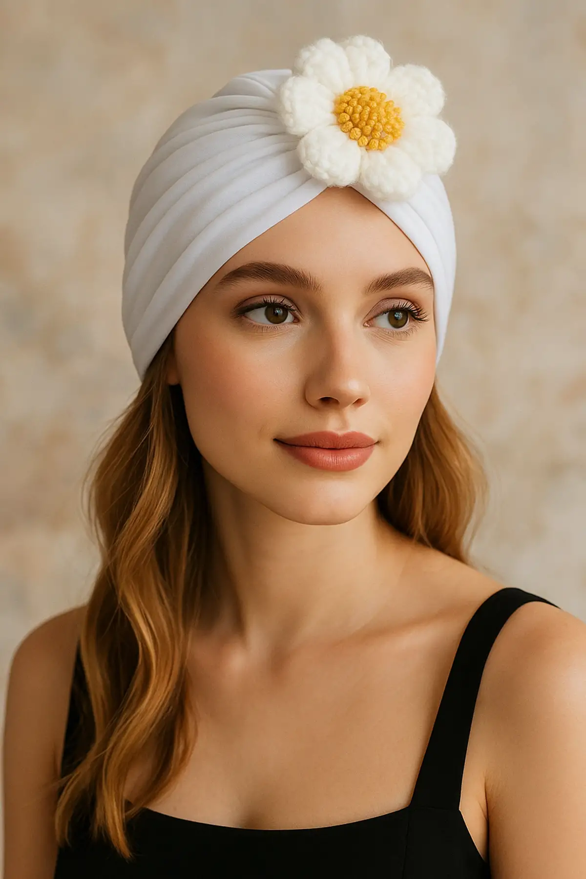 Beyaz Renk Çiçek Figürlü Saç Bandı/Saç Bonesi