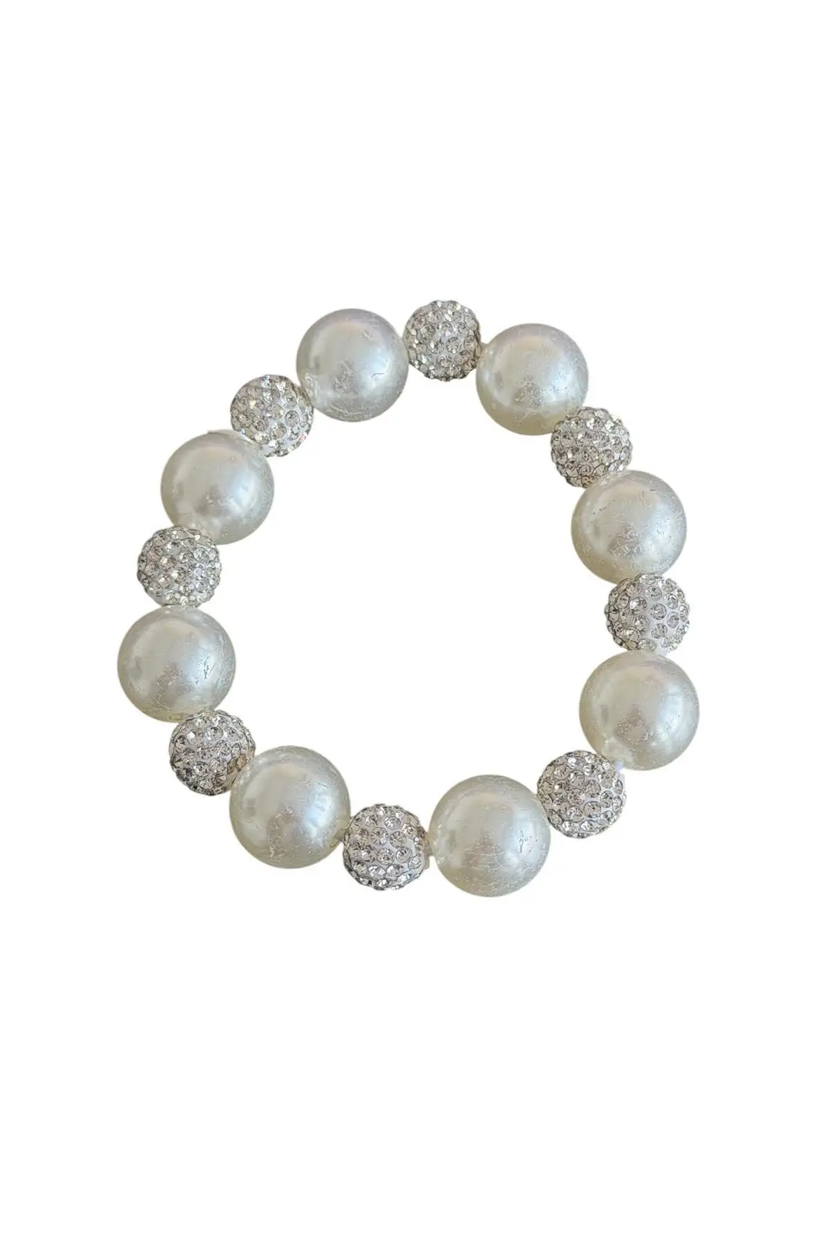 Beyaz Renk İnci Ve Taş Detaylı Lastik Toka