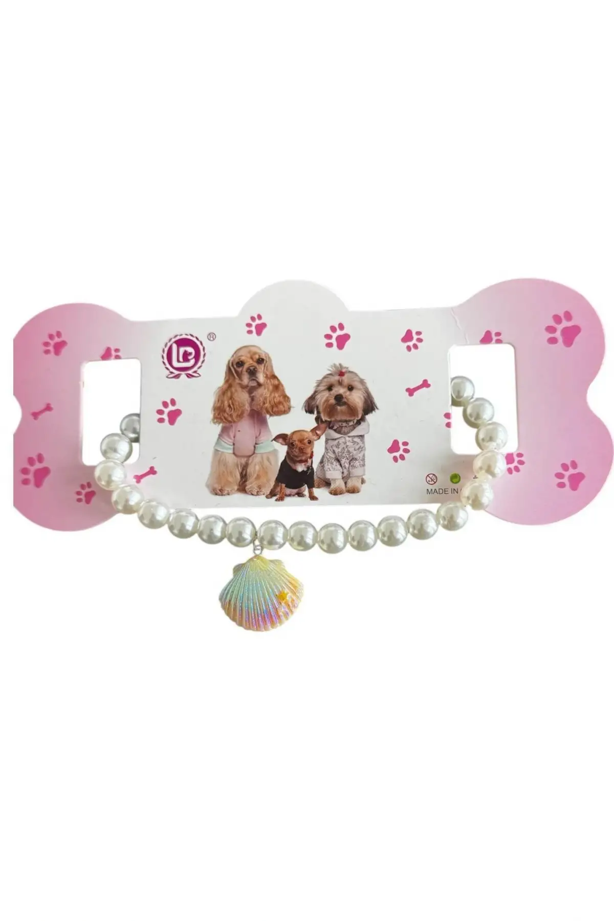 Beyaz Renk İstidirye Figürlü İnci Detaylı M Beden Kedi Köpek Tasma