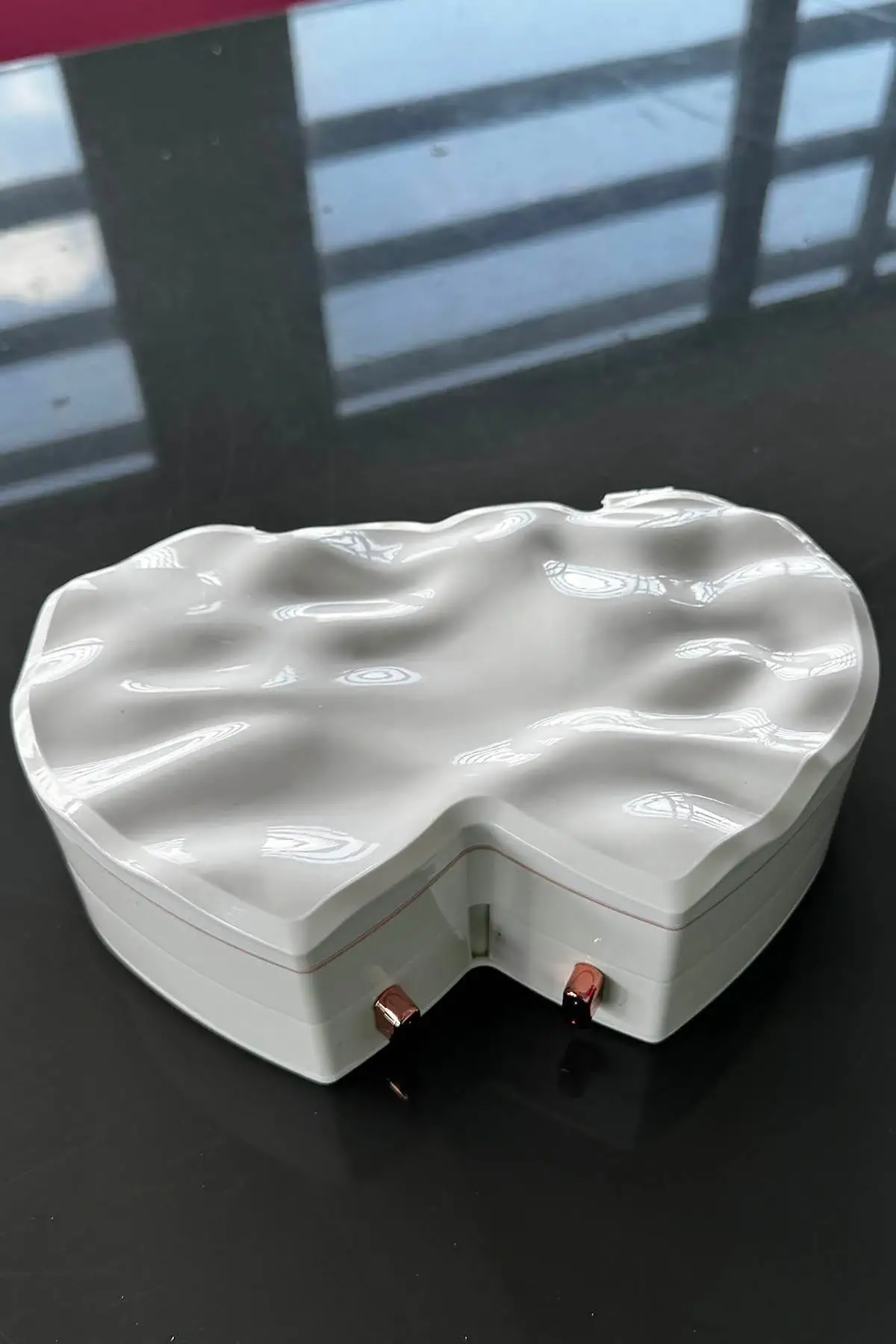 Beyaz Renk Kalp Figürlü Aynalı Çekmeceli Takı Organizeri