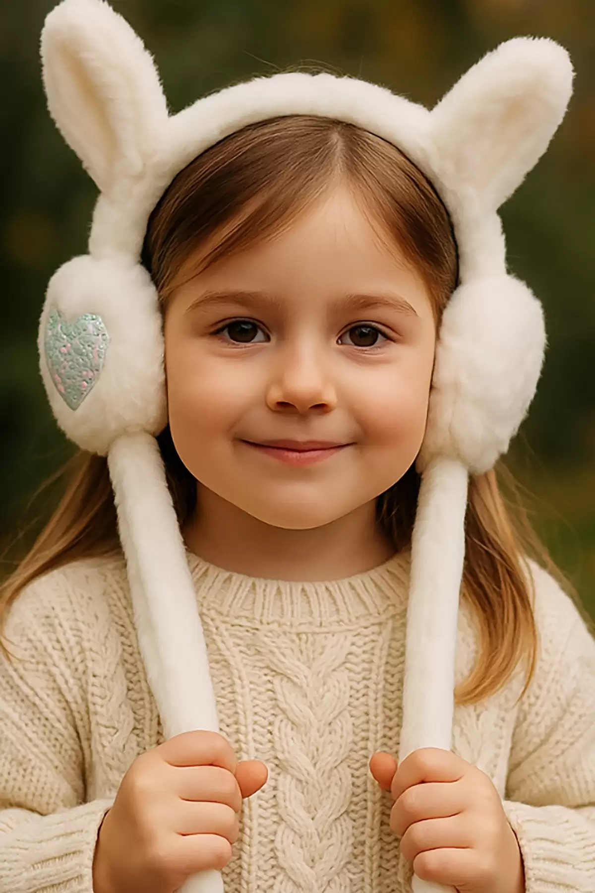 Beyaz Renk Kalp Figürlü Kulakları Oynayan Peluş Kulaklık