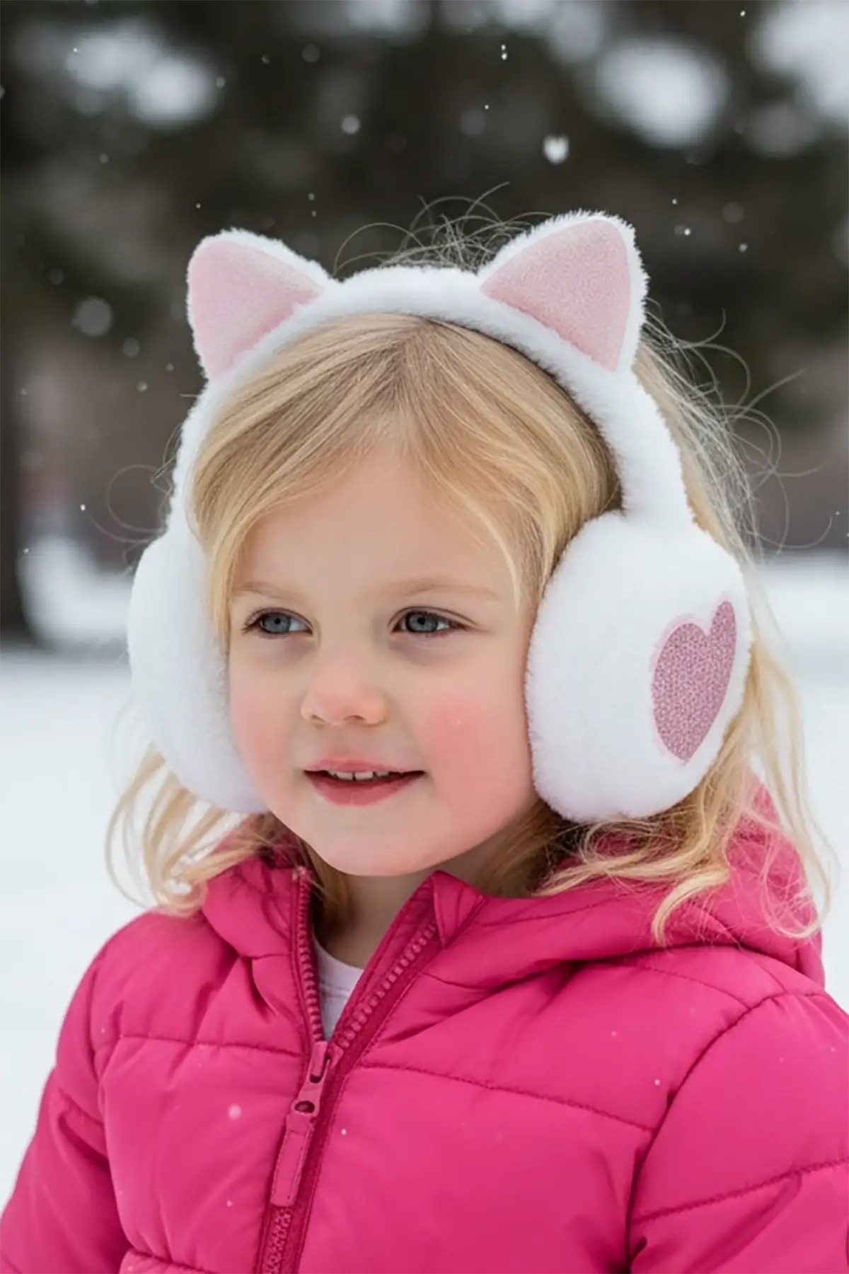 Beyaz Renk Kalp Figürlü Kulaklı Çocuk Peluş Kulaklık