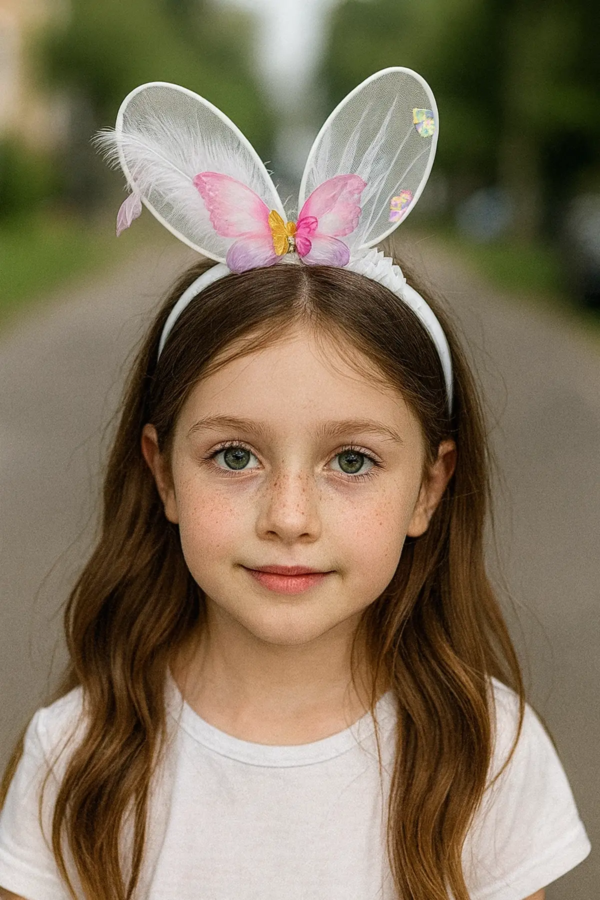 Beyaz Renk Kelebek Figürlü Tüy Detaylı Taç