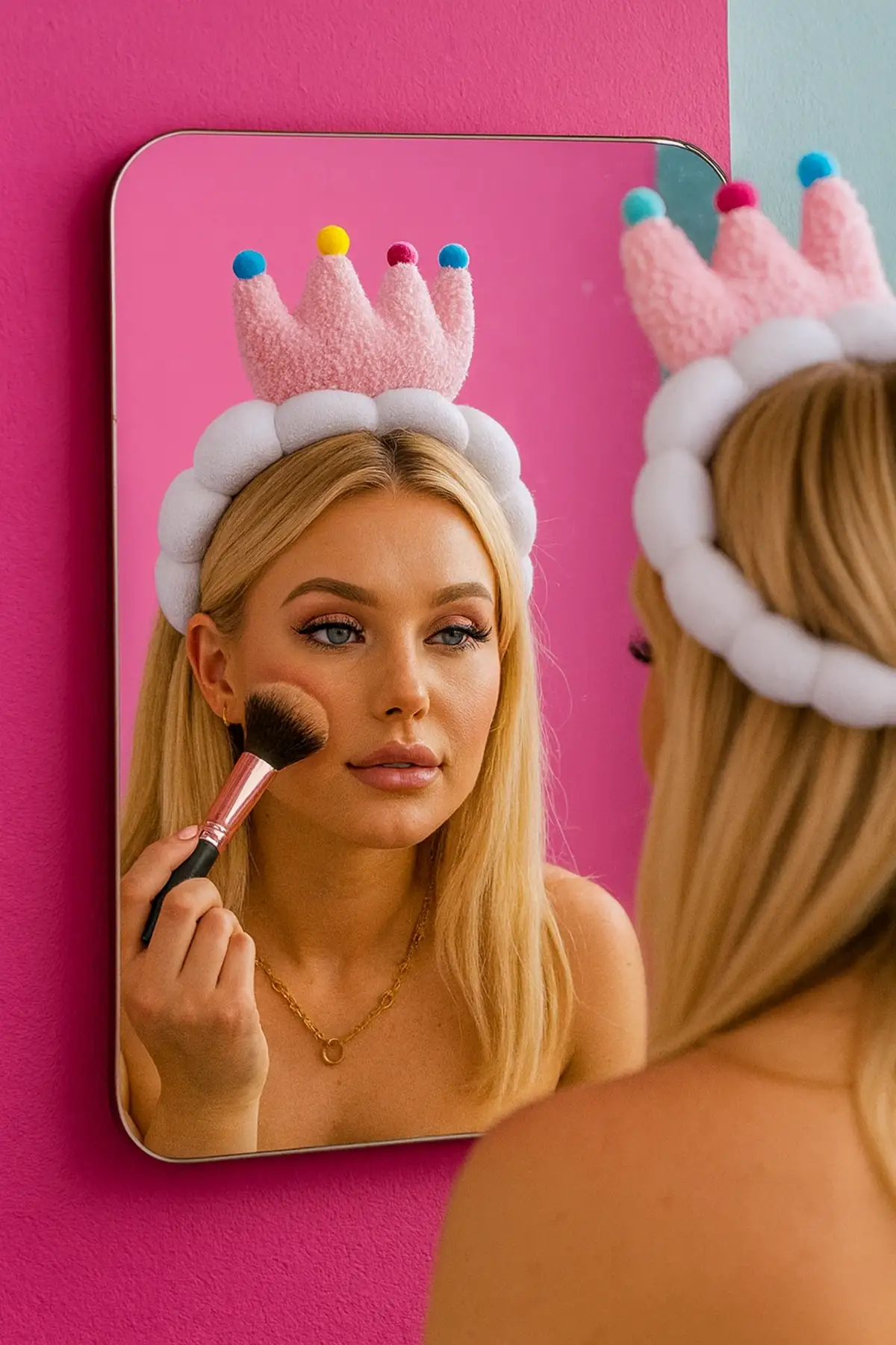 Beyaz Renk Kral Tacı Detaylı Spa Saç Bandı Havlu Taç