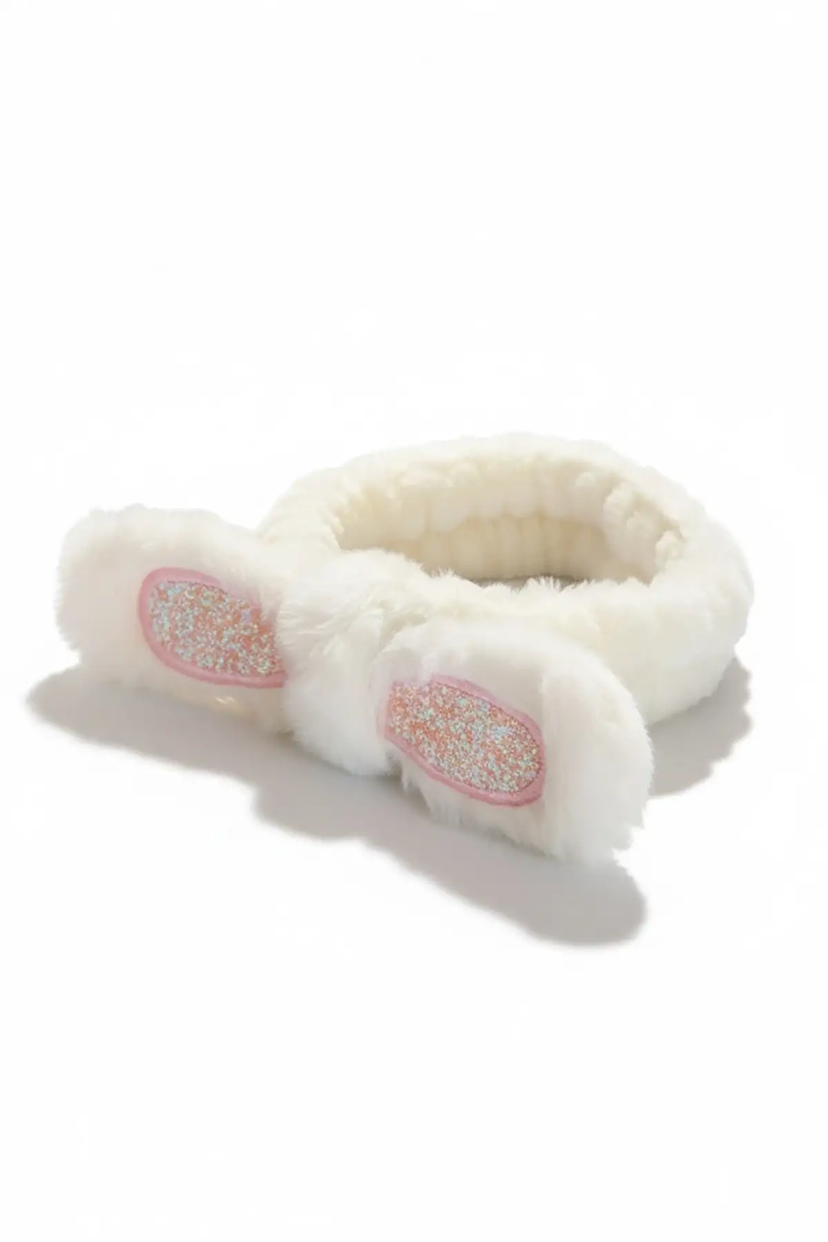 Beyaz Renk Kulak Detaylı Peluş Saç Bandı