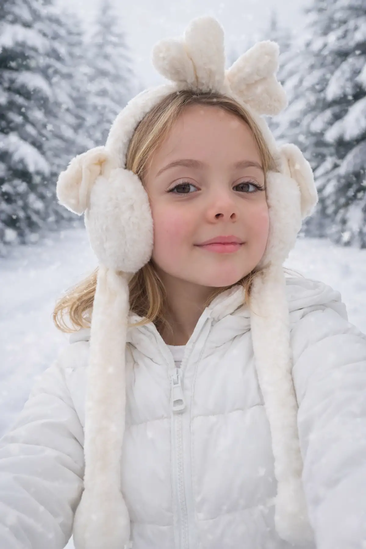 Beyaz Renk Kurdele Figürlü Kulakları Oynayan Peluş Kulaklık