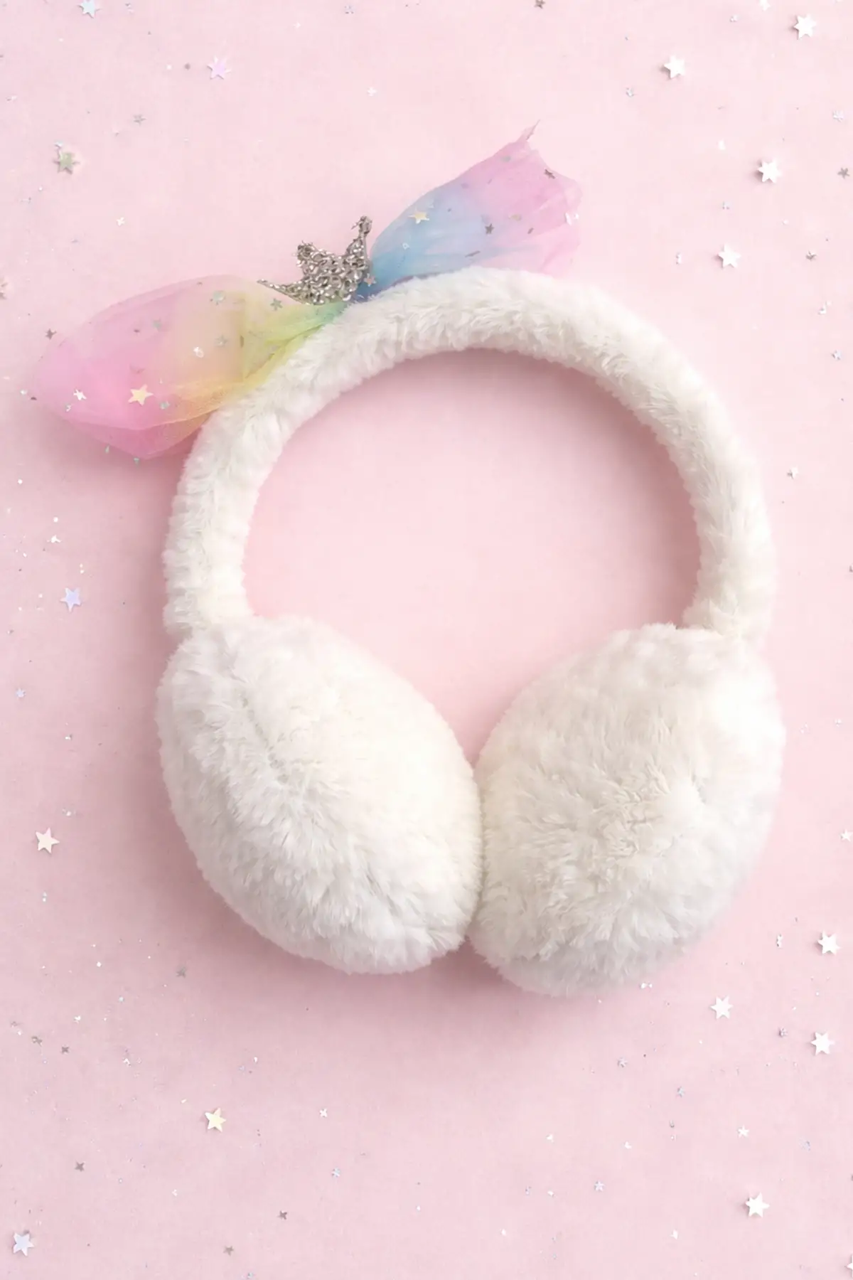 Beyaz Renk Kurdele Figürlü Peluş Kulaklık