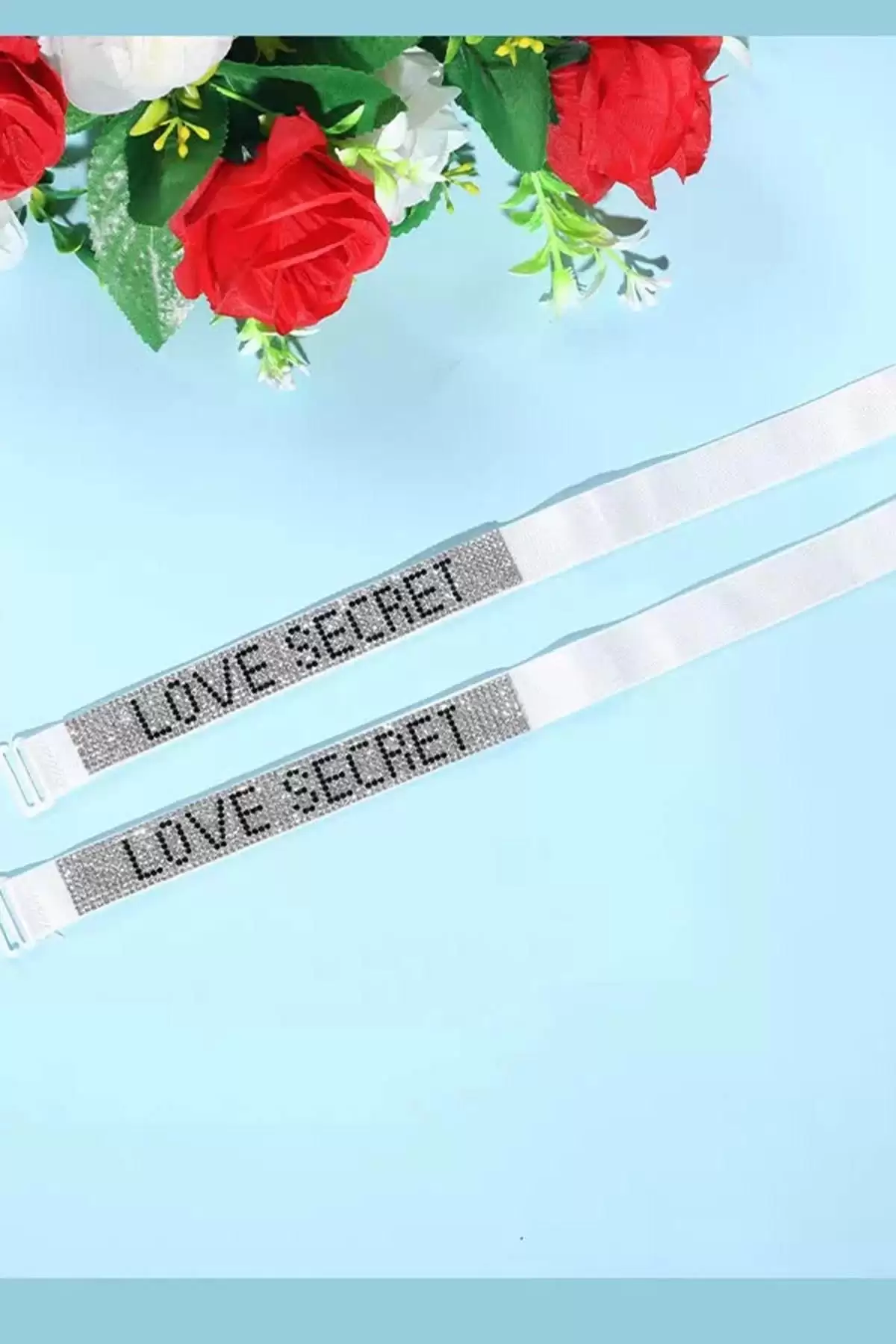 Beyaz Renk Love Secret Yazılı Taş Detaylı Sütyen Askısı