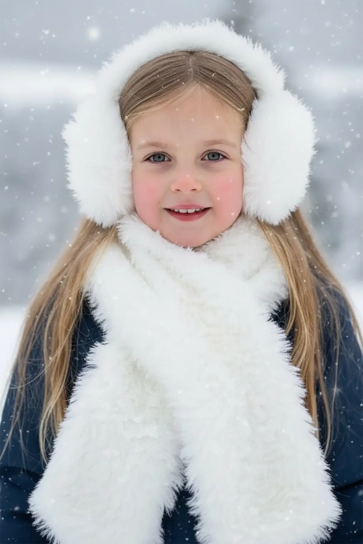 Beyaz Renk Peluş Atkı Ve Kulaklık Set