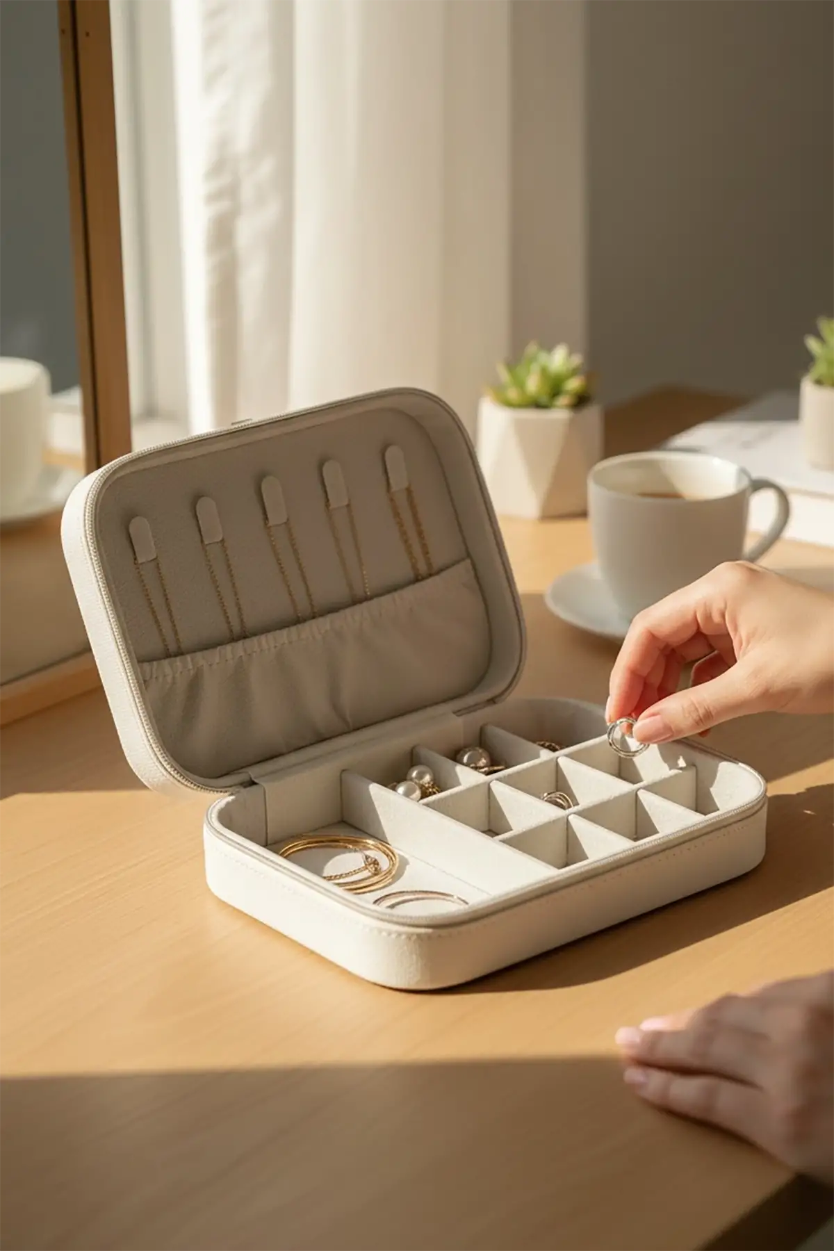 Beyaz Renk Süet Takı Organizeri