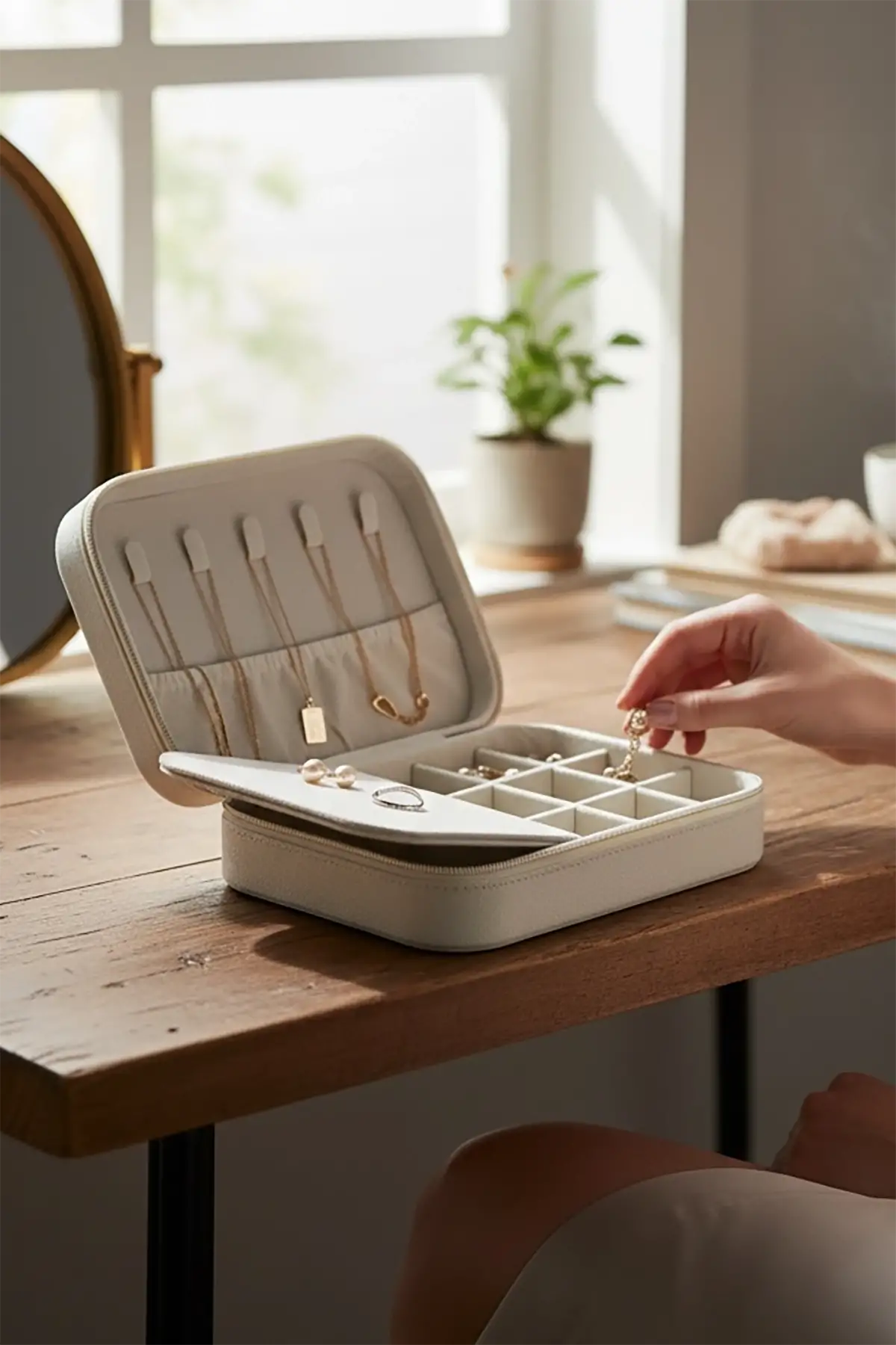 Beyaz Renk Süet Takı Organizeri