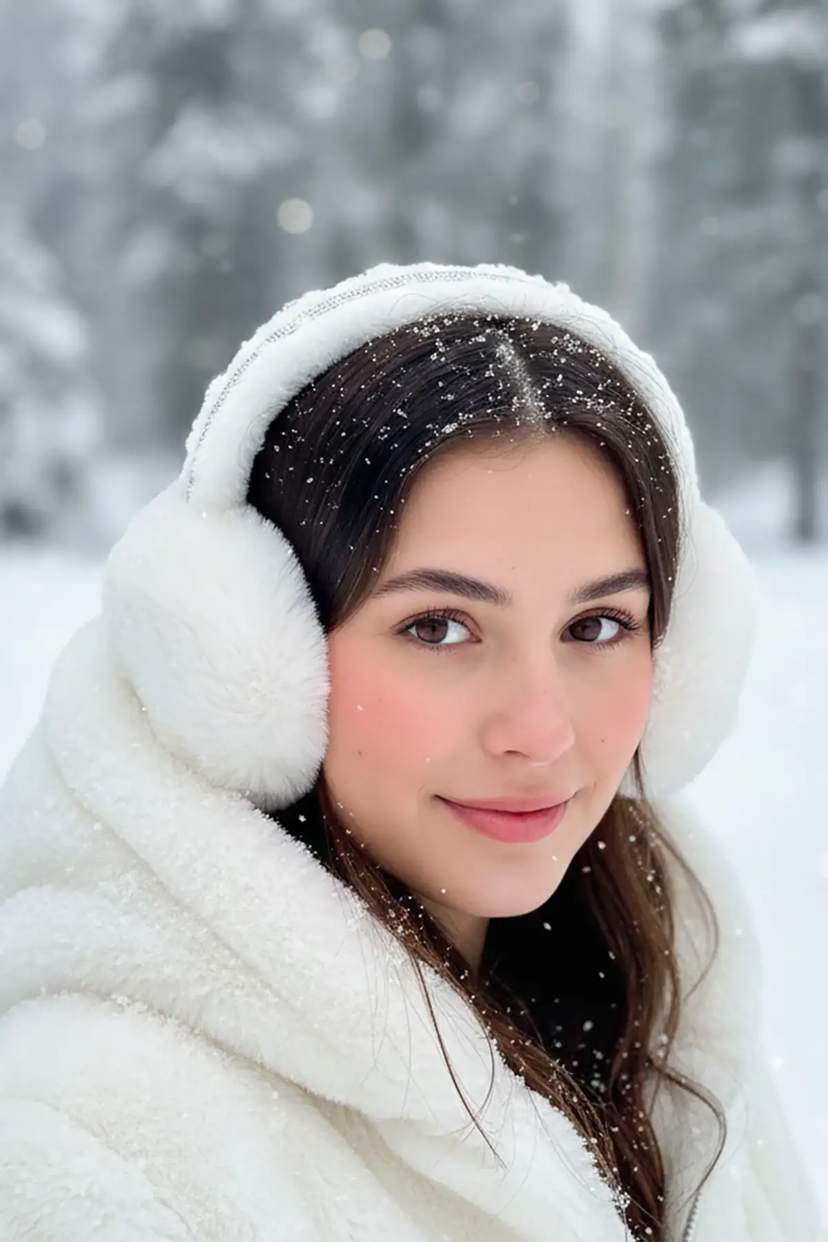 Beyaz Renk Taş Detaylı Peluş Kulaklık