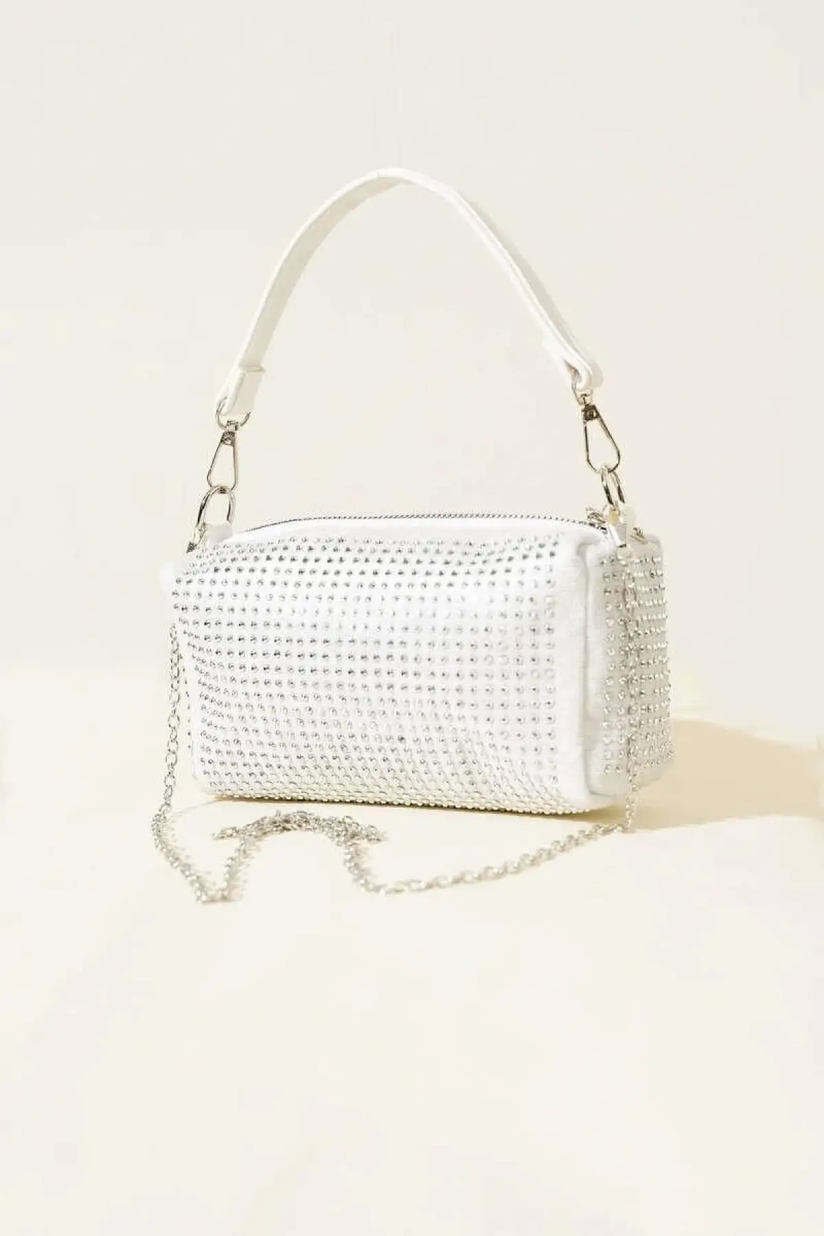 Beyaz Renk Taşlı El Ve Omuz Çantası