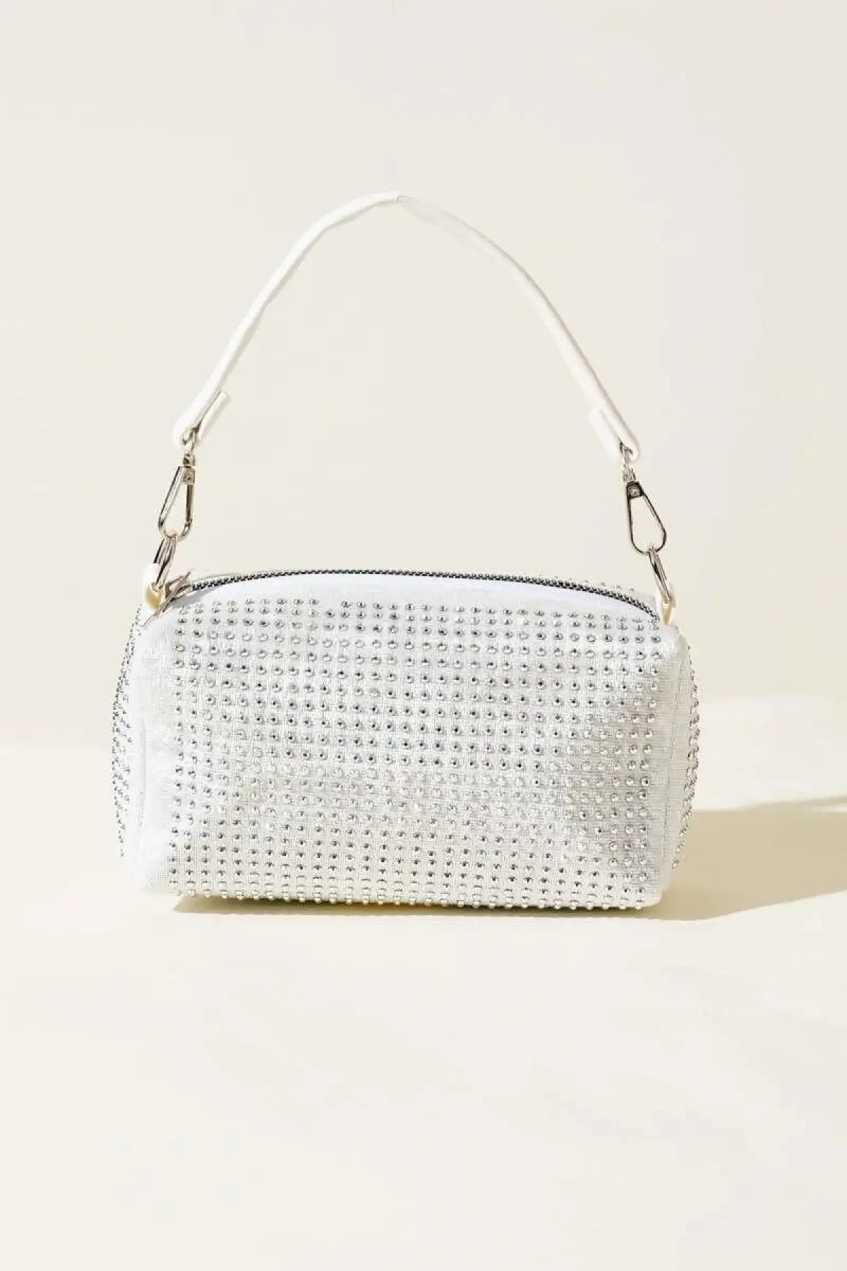 Beyaz Renk Taşlı El Ve Omuz Çantası