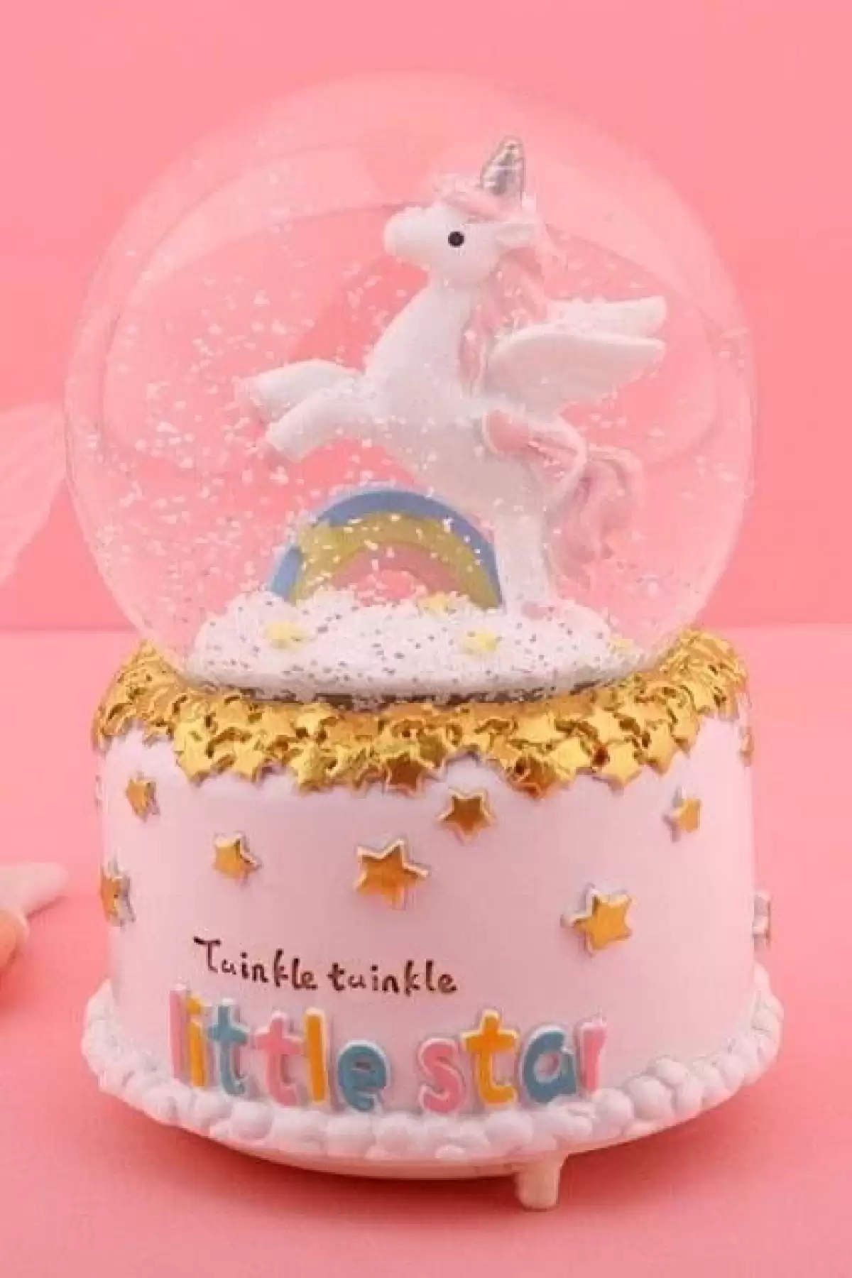 Beyaz Renk Unicorn Figürlü Müzikli Ve Işıklı Kar Küresi