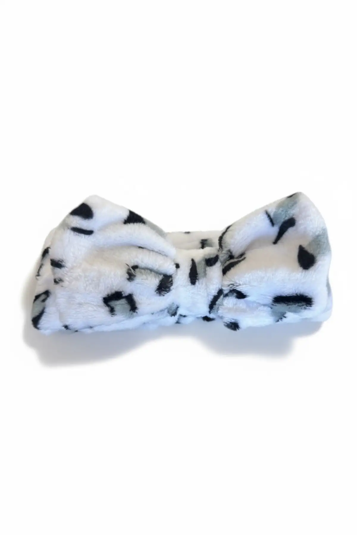 Beyaz Ve Gri Renk Kurdele Figürlü Leopar Desenli Saç Bandı