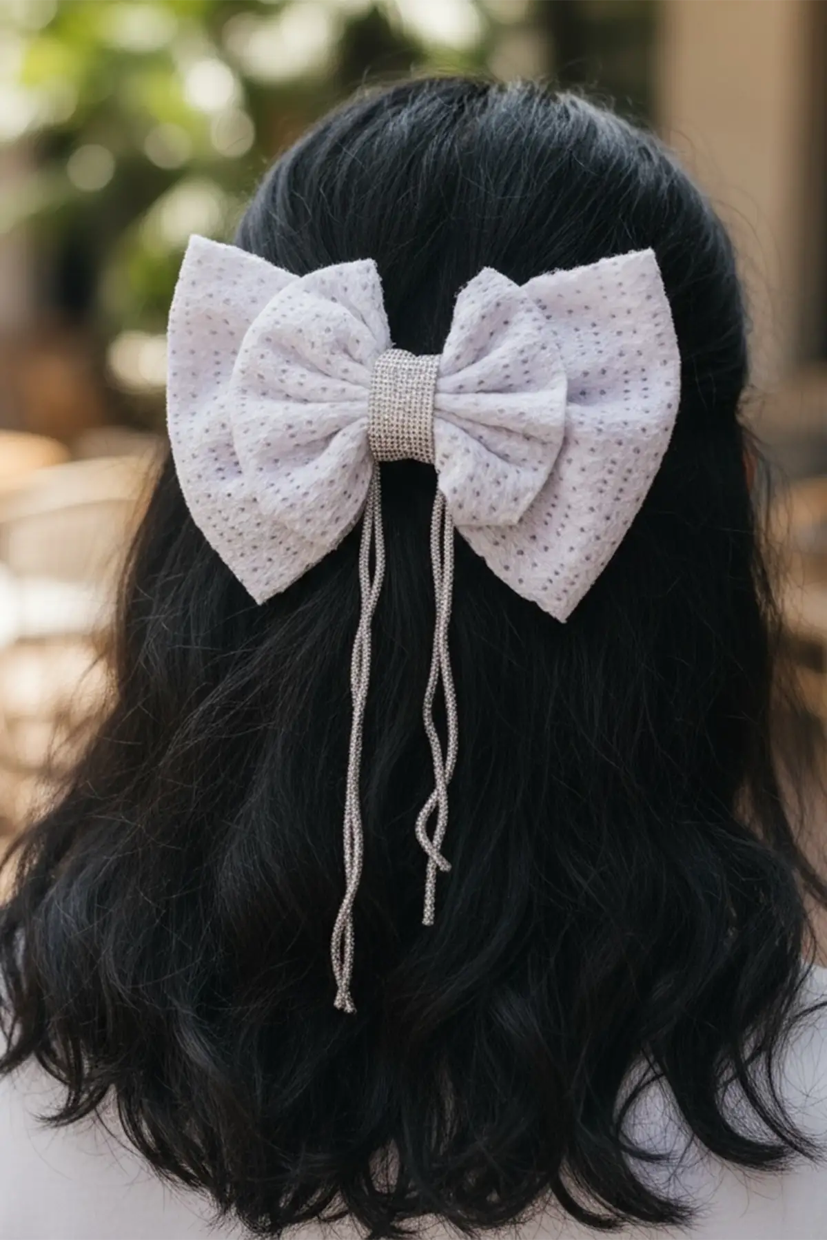 Beyaz Ve Lila Renk Kurdele Figürlü Taş Detaylı Otomat Toka