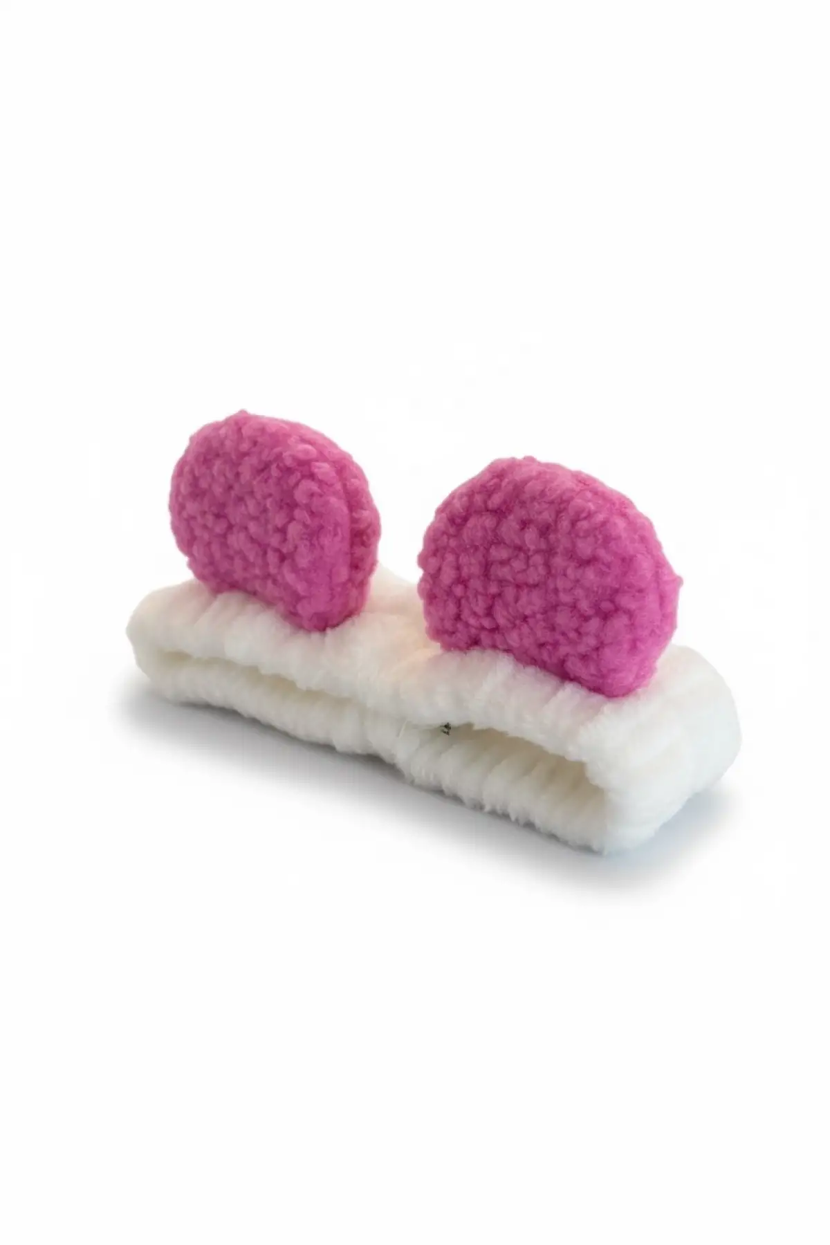 Beyaz Ve Pembe Renk Kulak Detaylı Peluş Saç Bandı