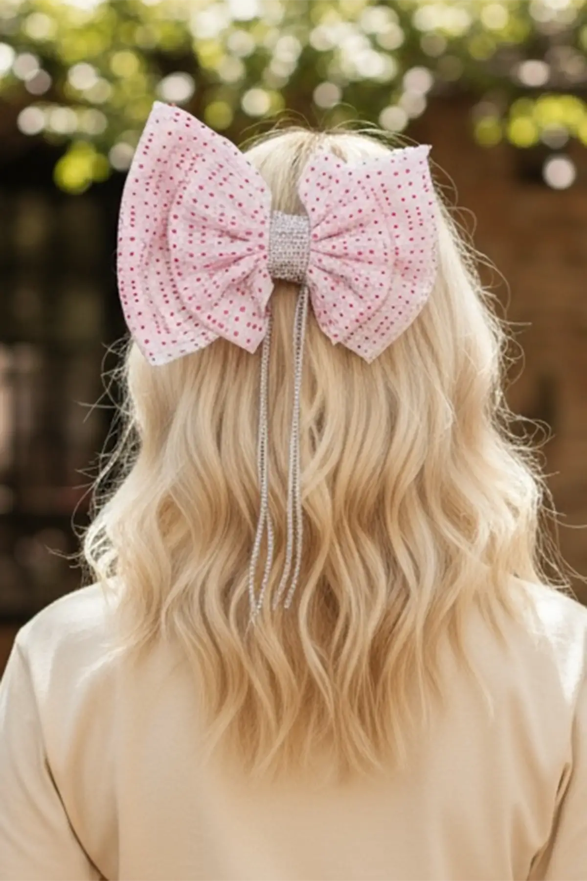 Beyaz Ve Pembe Renk Kurdele Figürlü Taş Detaylı Otomat Toka