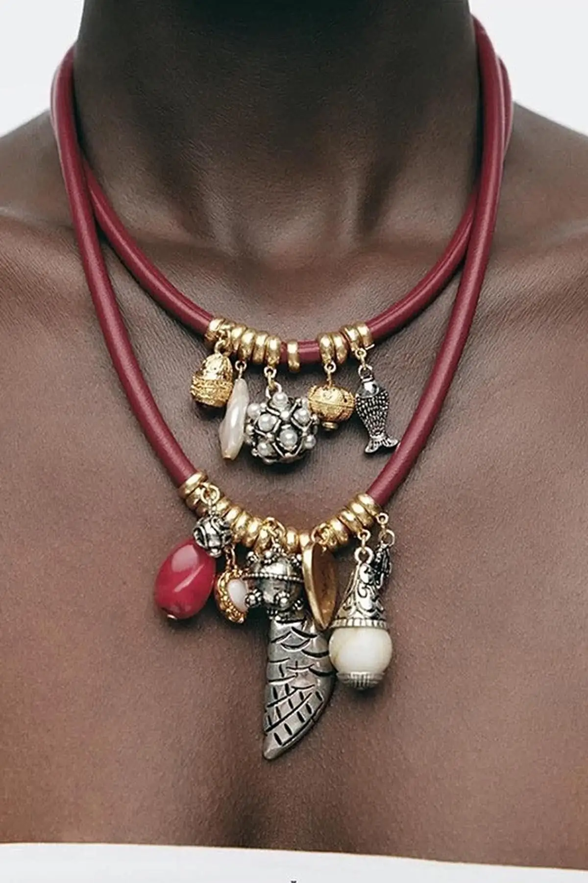 Bordo Renk İkili Tasarım Kolye