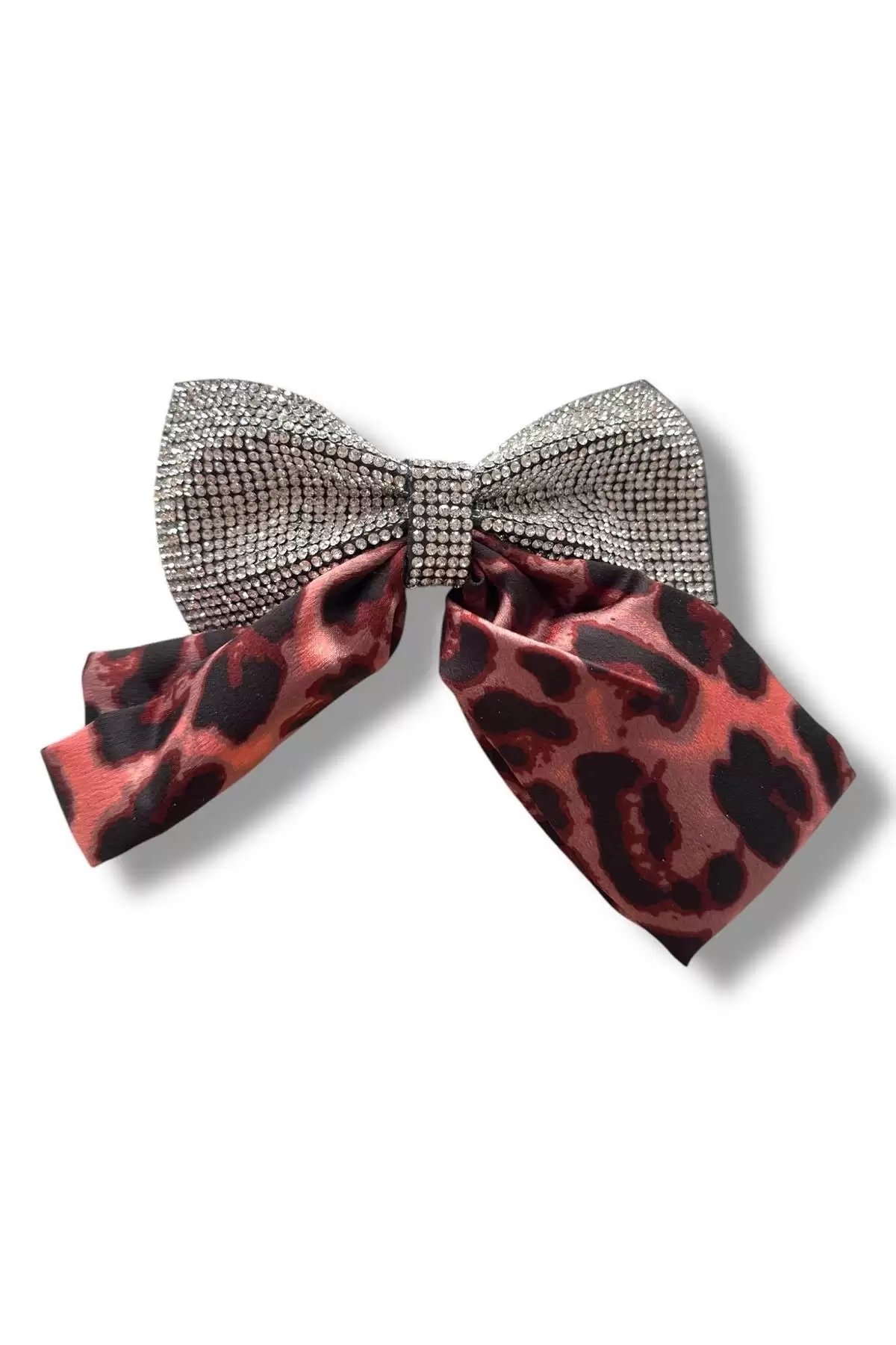 Bordo Renk Leopar Desenli Taş Detaylı Otomat Toka