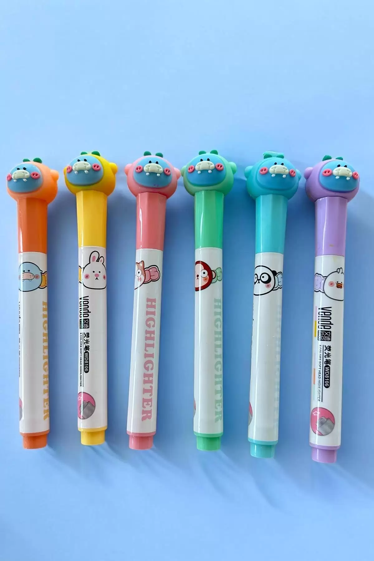 Canavar Figürlü 6lı Fosforlu Kalem Set