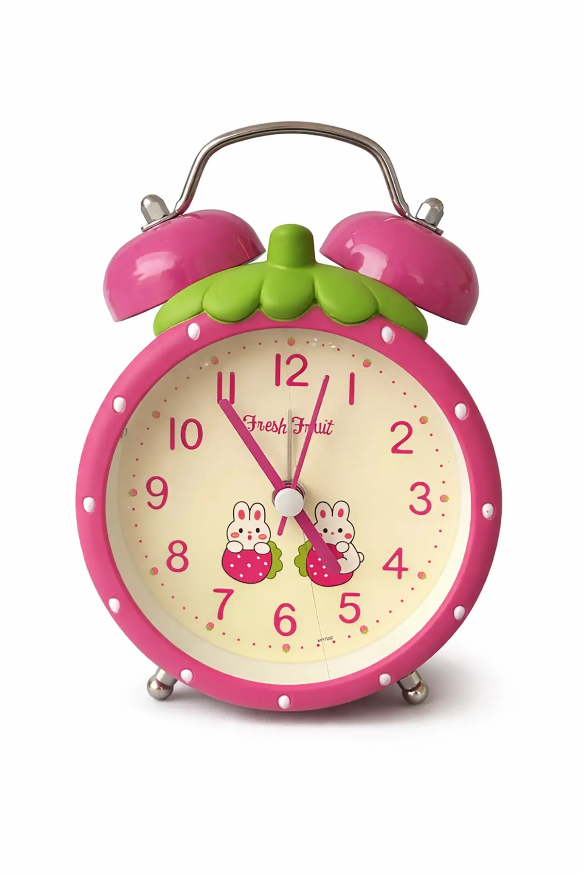 Fuşya Renk Mini Dekoratif Işıklı Alarmlı Yuvarlak Masa Saati