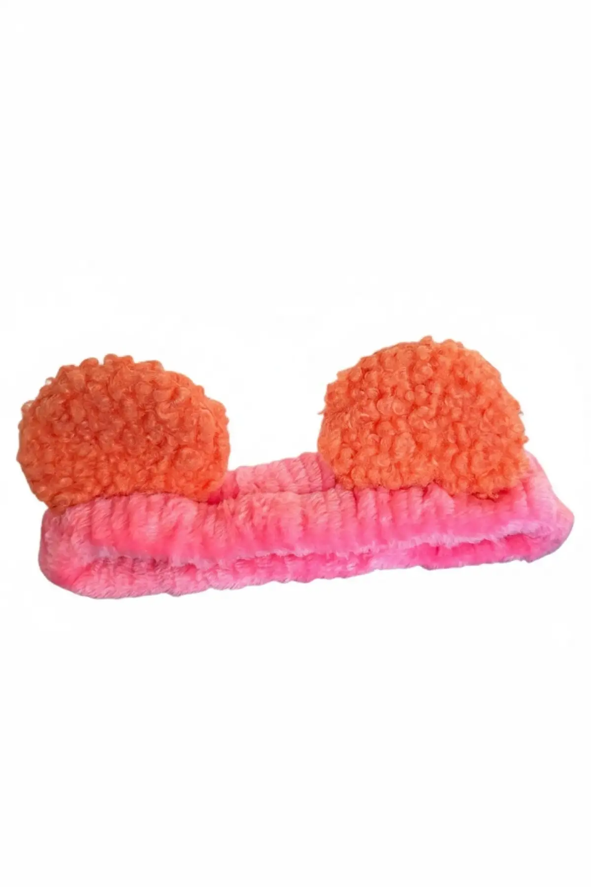 Fuşya Ve Turuncu Renk Kulak Detaylı Peluş Saç Bandı
