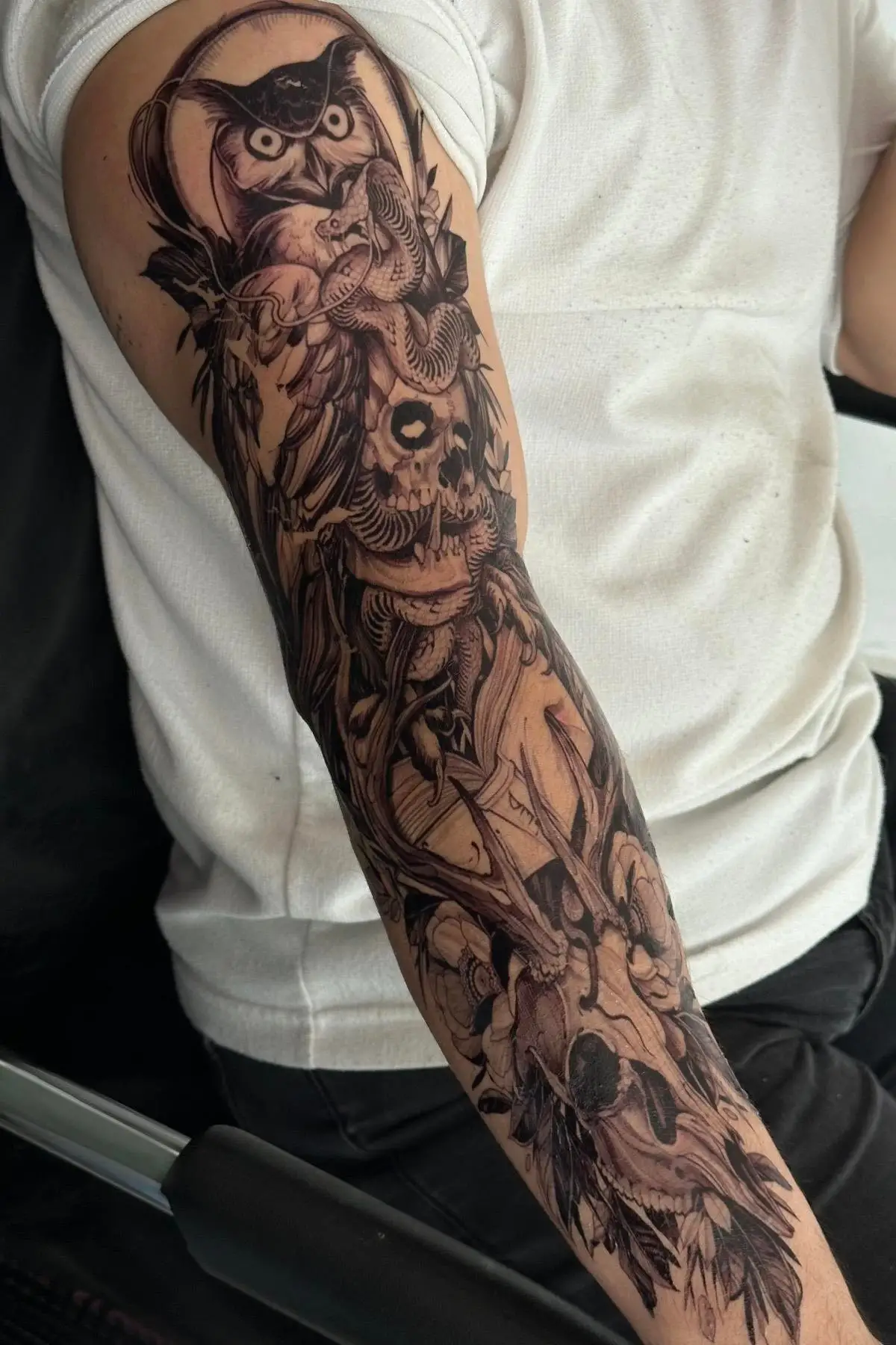 Geçici Baykuş Ve Kuru Kafa Figürlü Dövme Tattoo