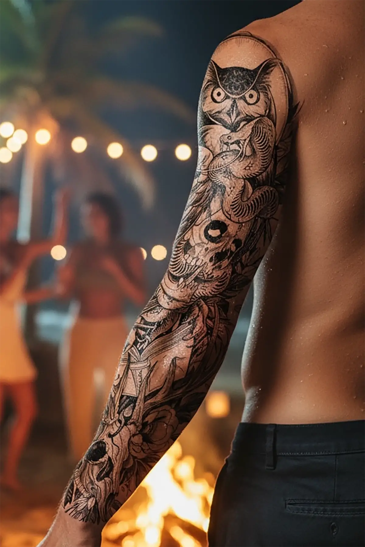 Geçici Baykuş Ve Kuru Kafa Figürlü Dövme Tattoo