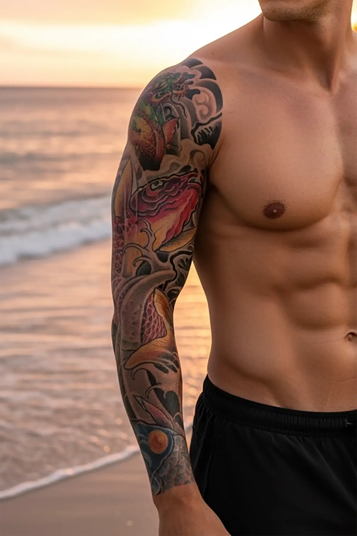 Geçici Ejderha ve Balık Kol Dövmesi