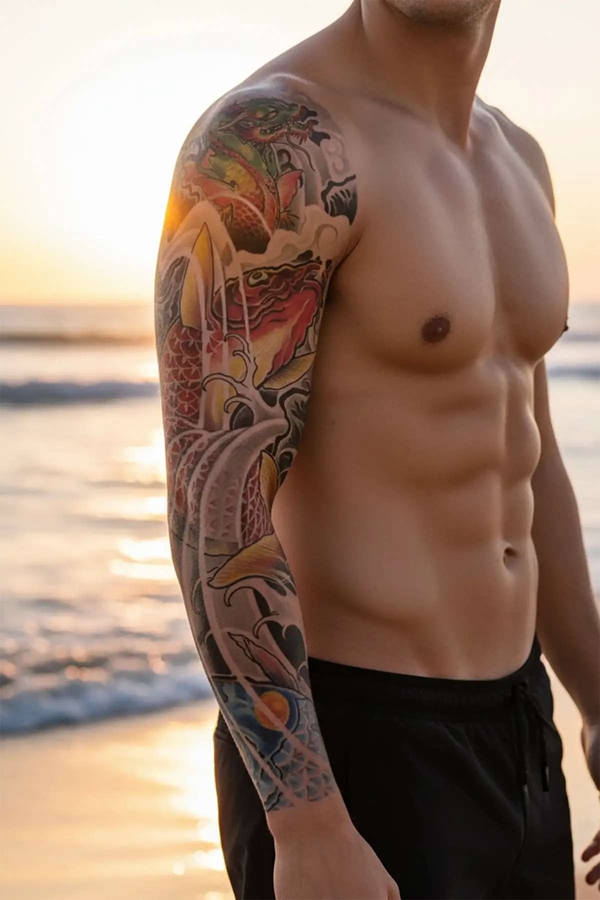 Geçici Ejderha ve Balık Kol Dövmesi