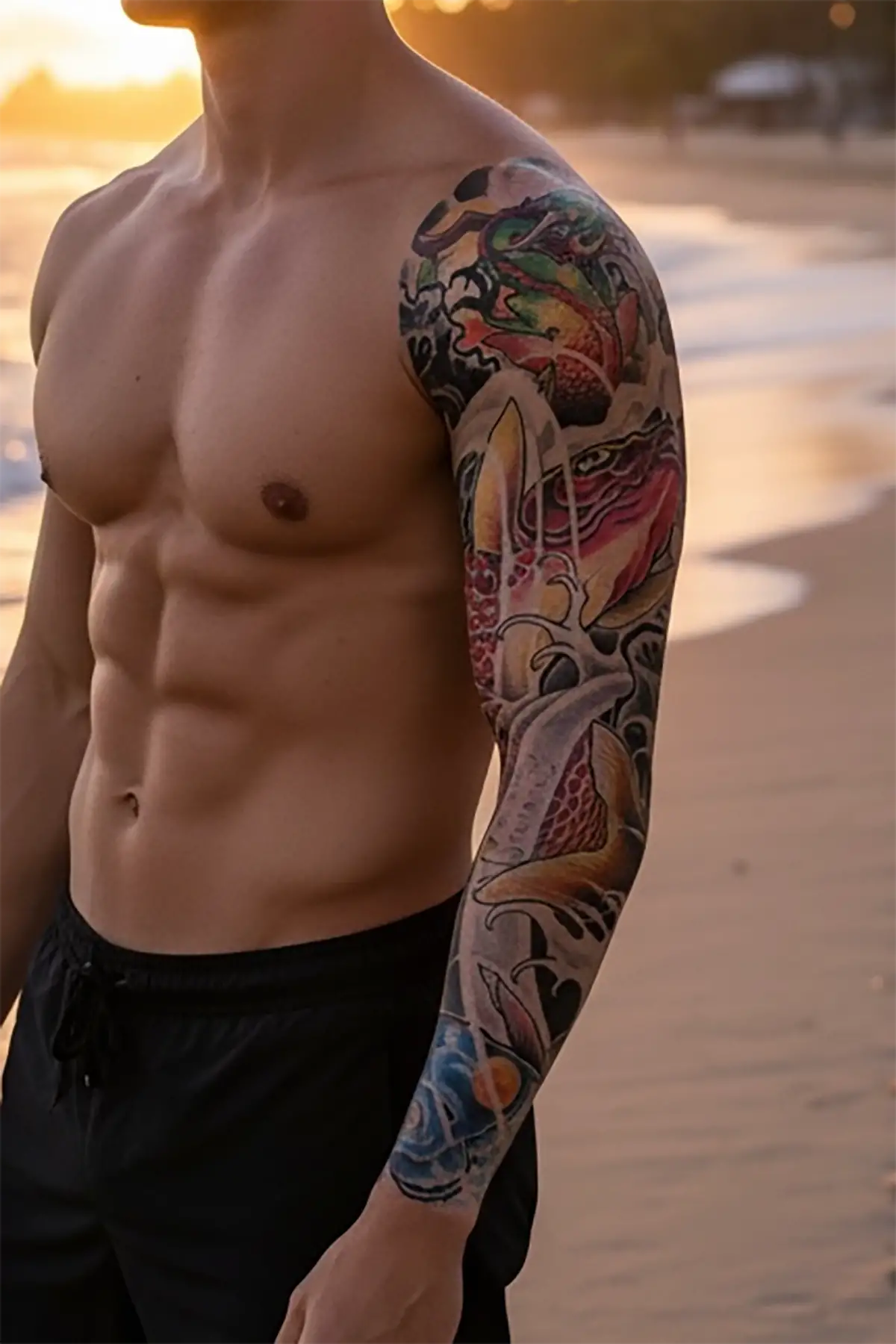 Geçici Ejderha ve Balık Kol Dövmesi