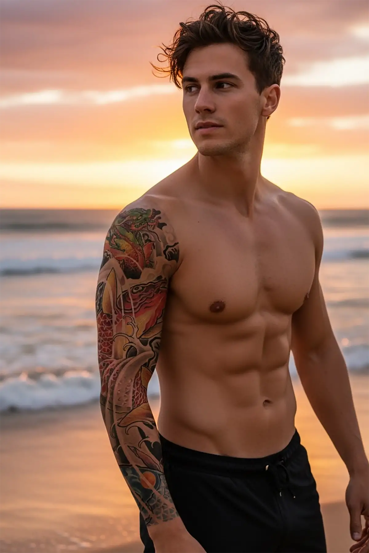 Geçici Ejderha ve Balık Kol Dövmesi