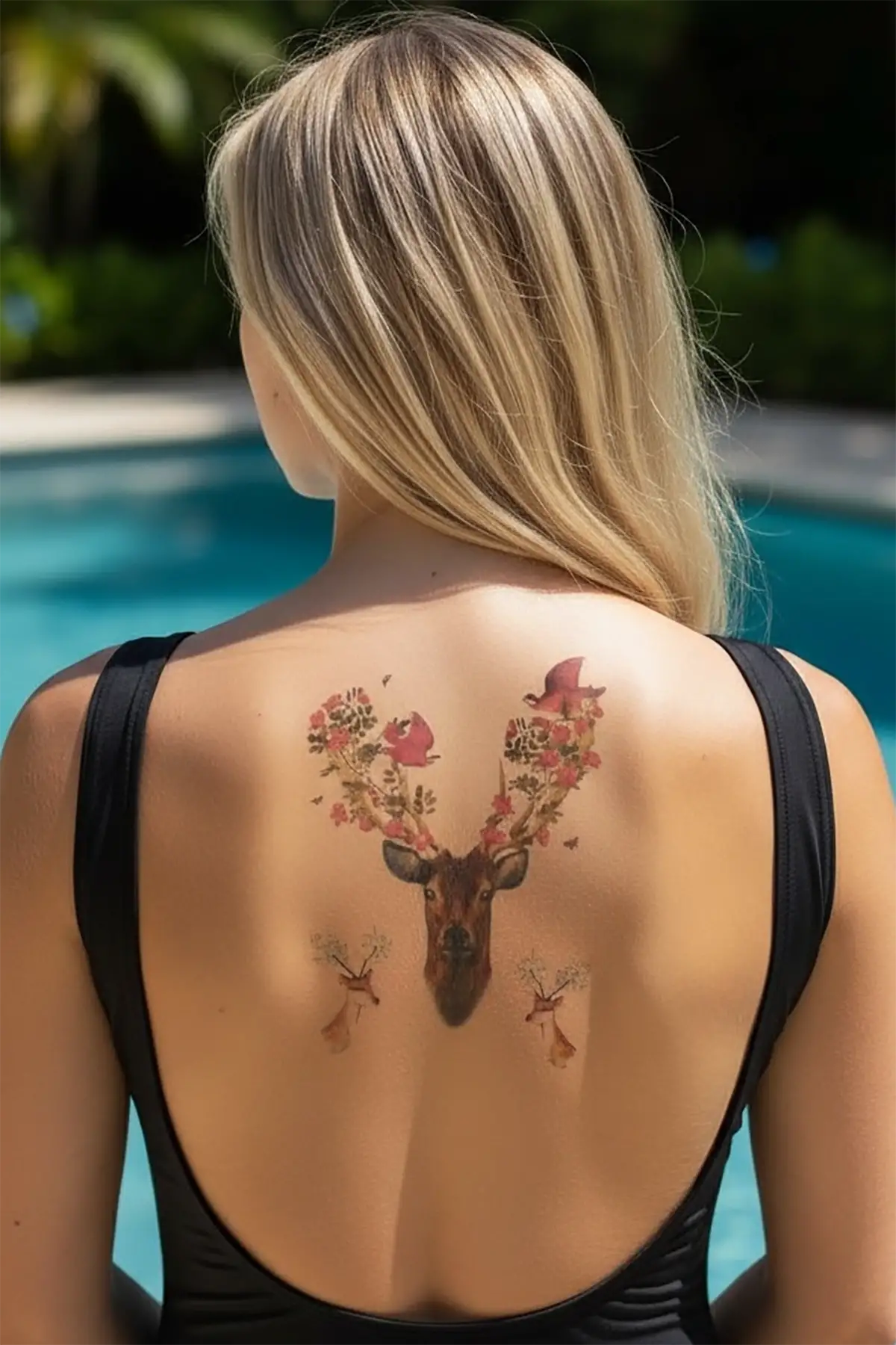 Geçici Geyik ve Çiçek Dövme Tattoo