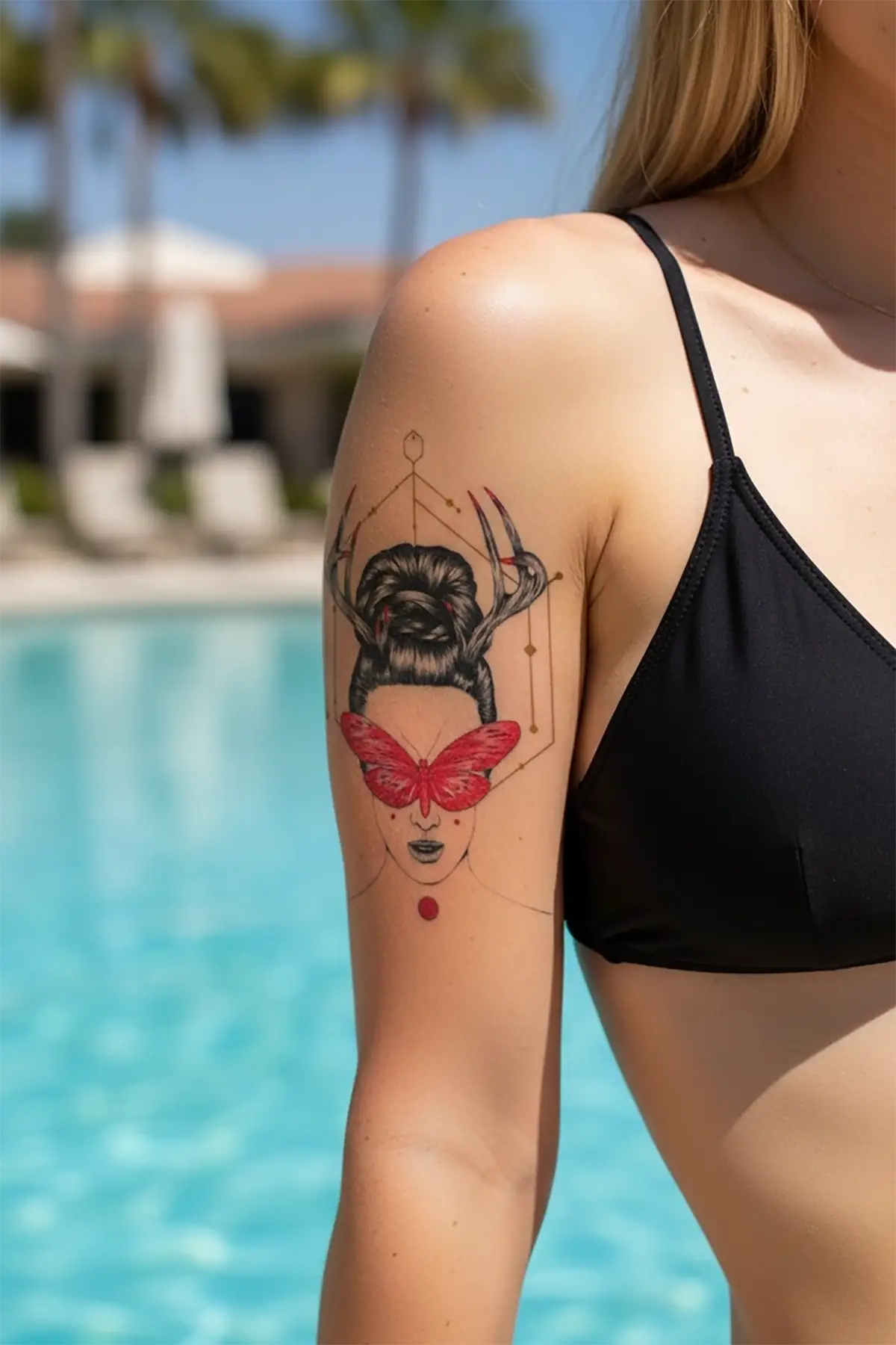 Geçici Kadın ve Kelebek Modelli Dövme Tattoo