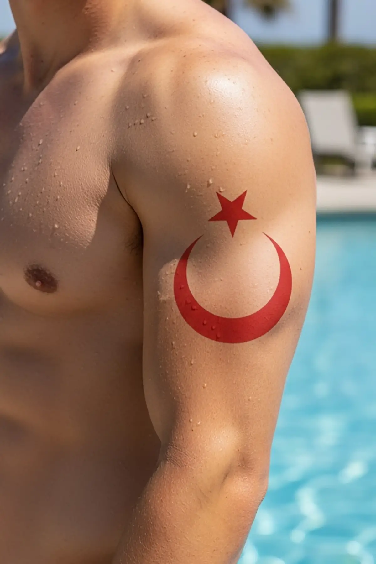 Geçici Kırmızı Türk Bayrağı - Ayyıldız Dövme Tattoo