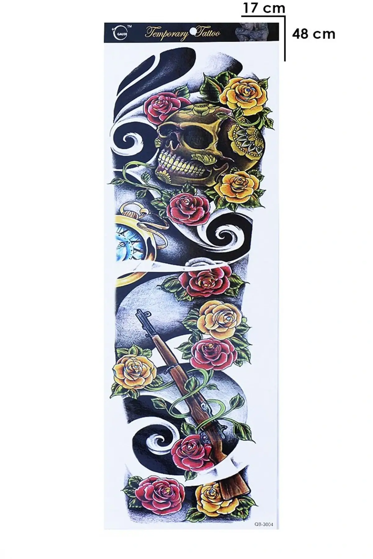 Geçici Kurukafa Çiçek ve Silah Kol Dövme Tattoo