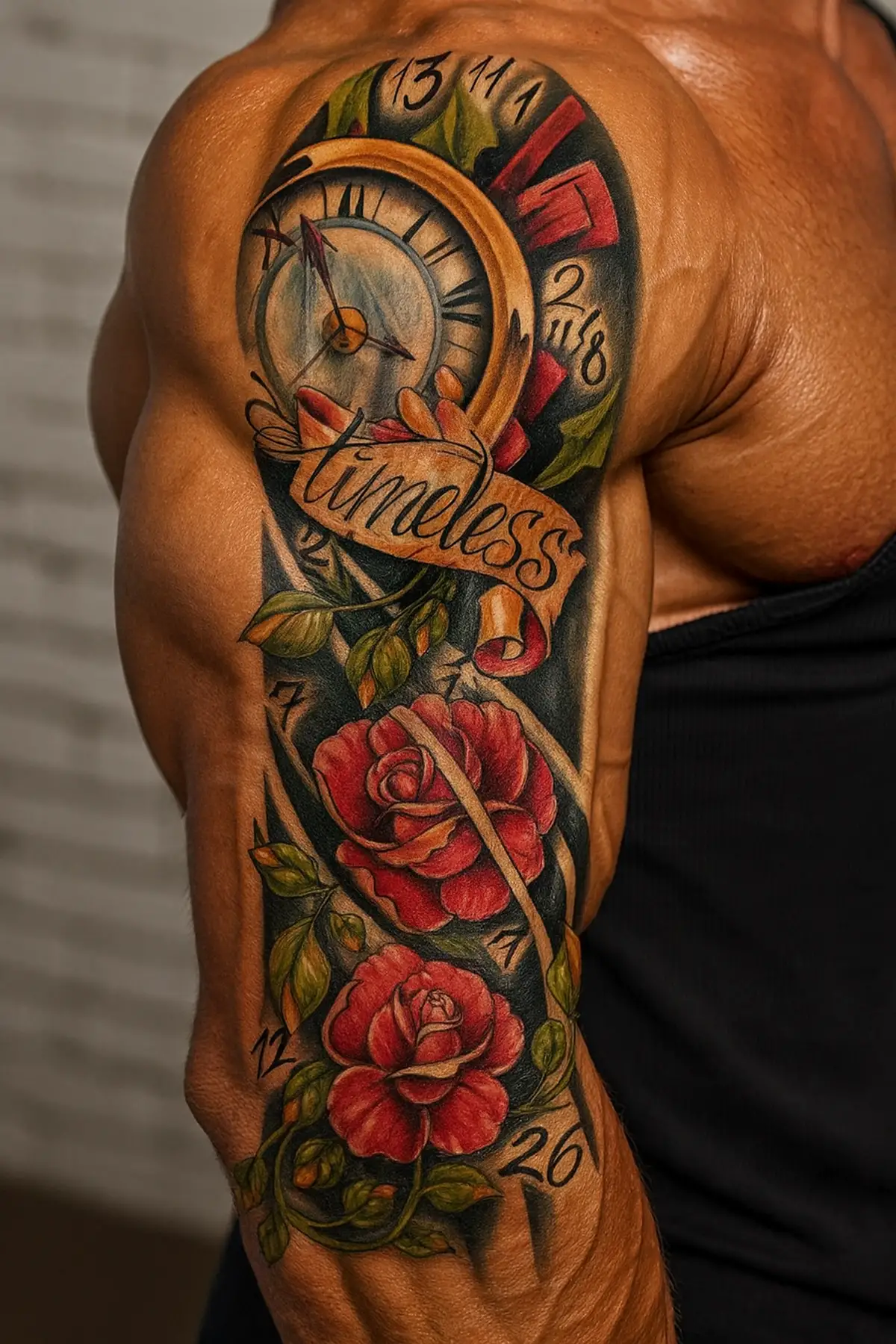 Geçici Saat ve Gül Desen Dövme Tattoo