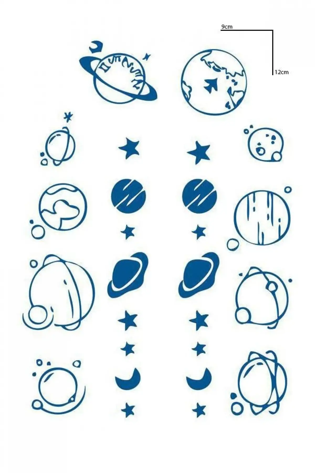 Gezegen Figürlü 12 Saat Sonra Kararan Geçici Dövme Tattoo