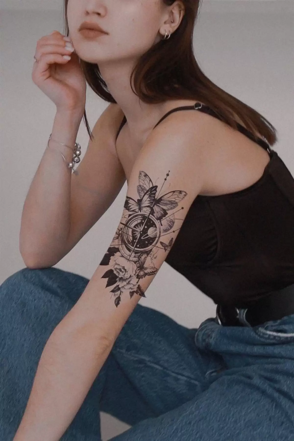 Gezegen Kelebek ve Çiçek Geçici Dövme Tattoo