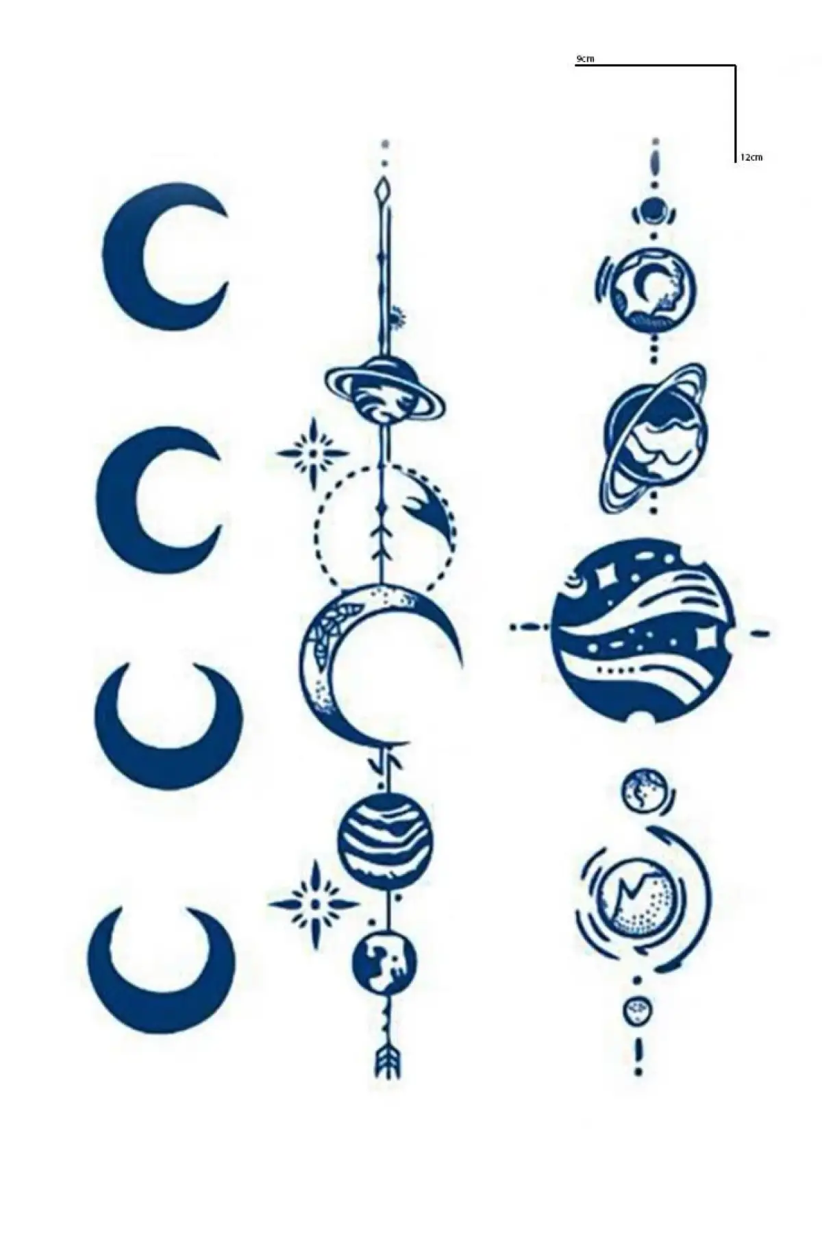 Gezegen Ve Ay Figürlü 12 Saat Sonra Kararan Geçici Dövme Tattoo