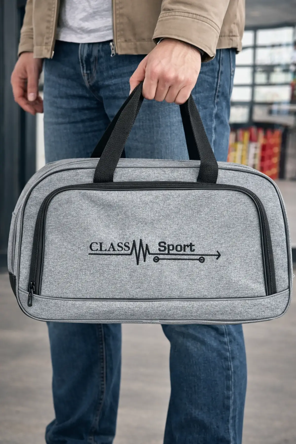 Gri Renk Büyük Boy El Çantası/ Seyahat Çantası